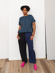 The Nima Peplum Top ~ Tarmac Stripe