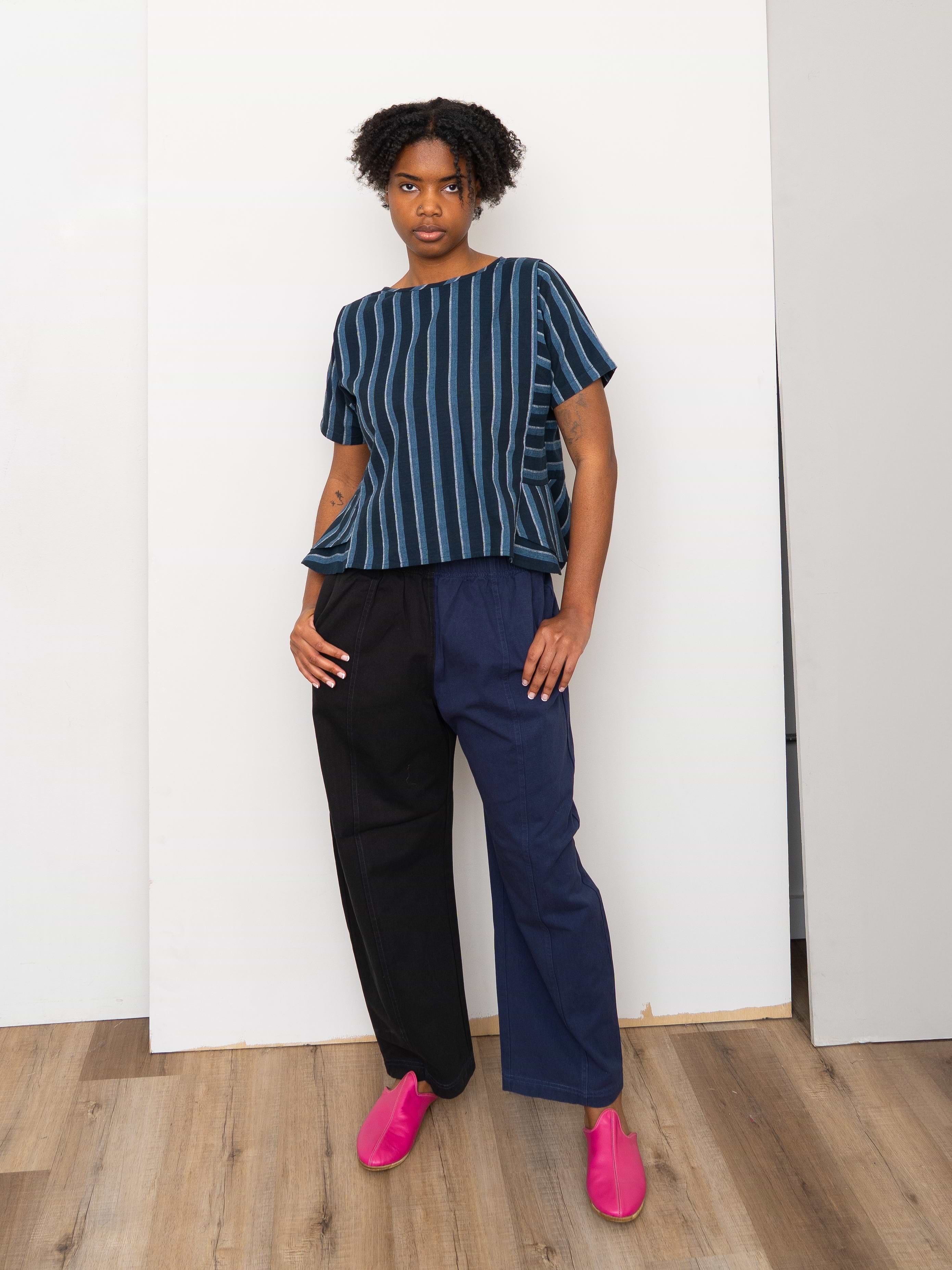 The Nima Peplum Top ~ Tarmac Stripe