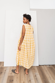 The Anan Gathered Dress  ~ Turmeric Check