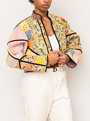 The Kaira Cropped Quilted Patchwork Kantha Jacket