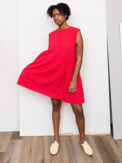 The Anan Short Gathered Dress Short ~ Petunia Check
