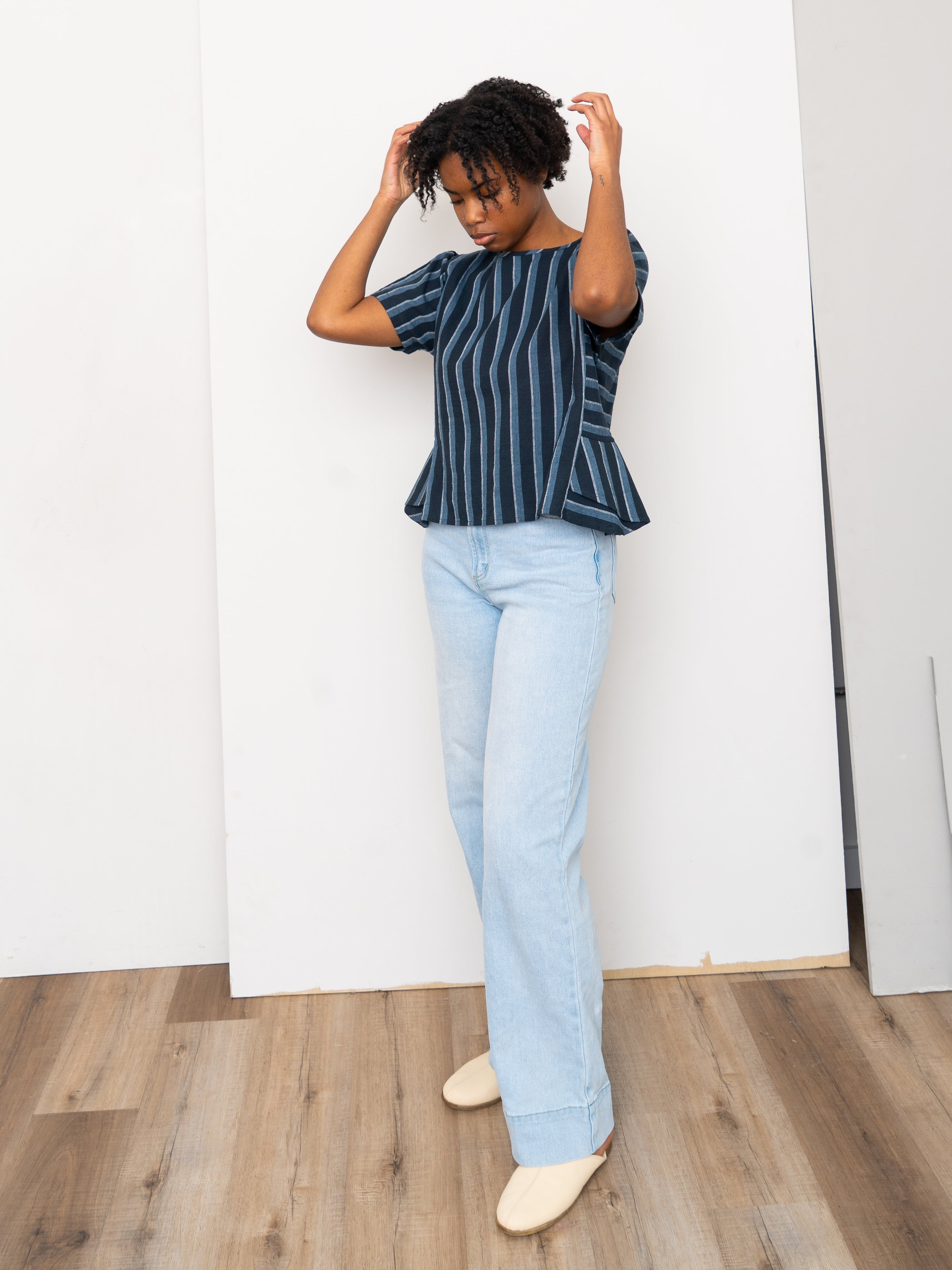 The Nima Peplum Top ~ Tarmac Stripe
