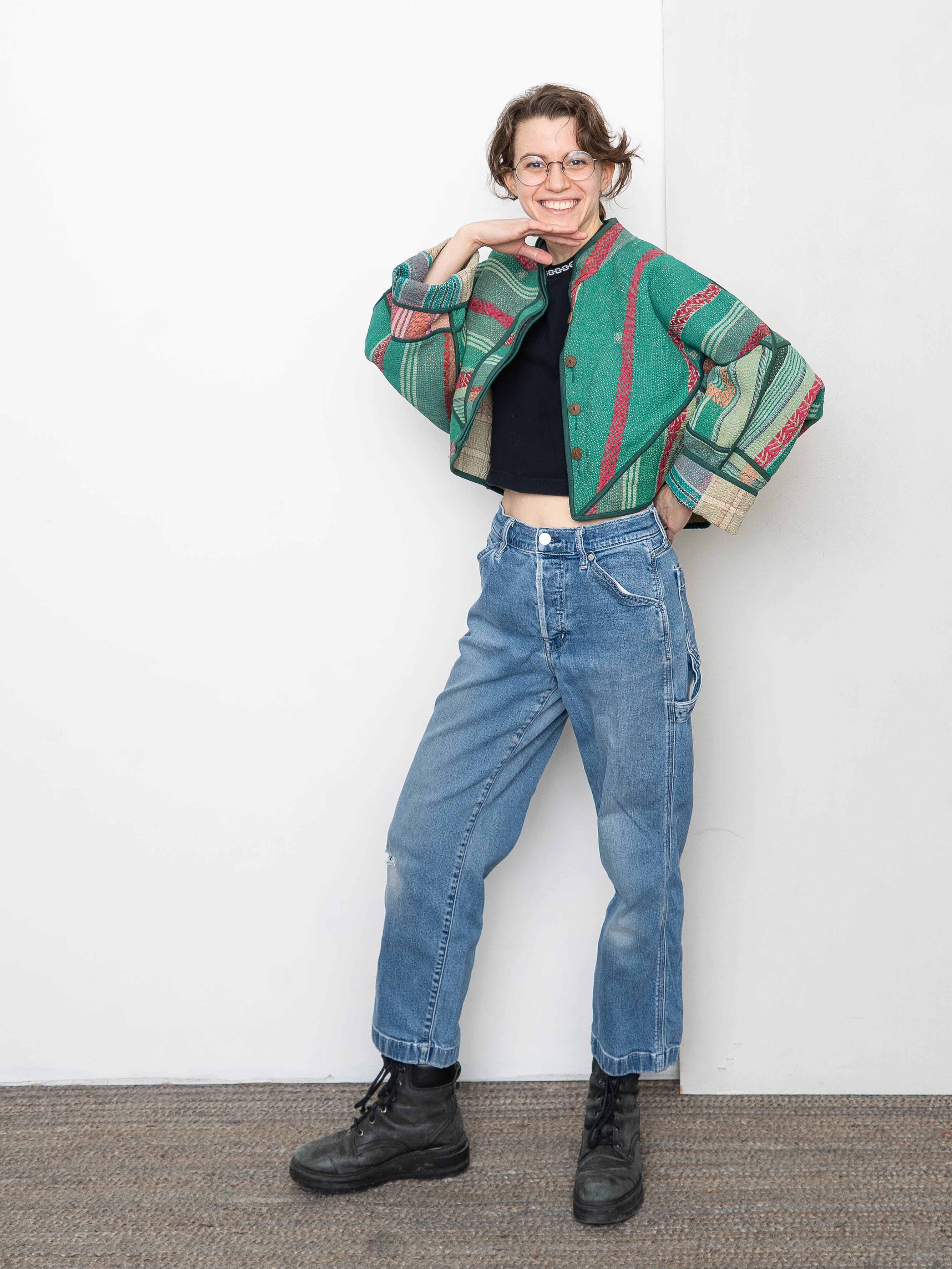 The Kaira Cropped Quilted Patchwork Kantha Jacket