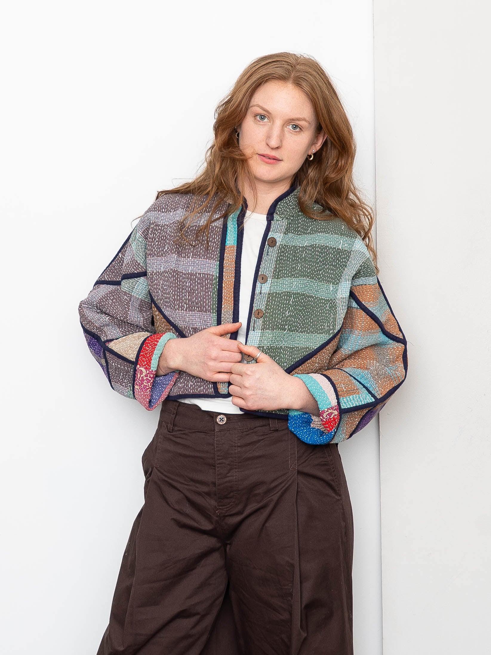 The Kaira Cropped Quilted Patchwork Kantha Jacket