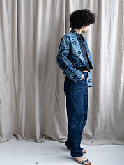 The Kaira Cropped Denim Suzani Jacket - Medium