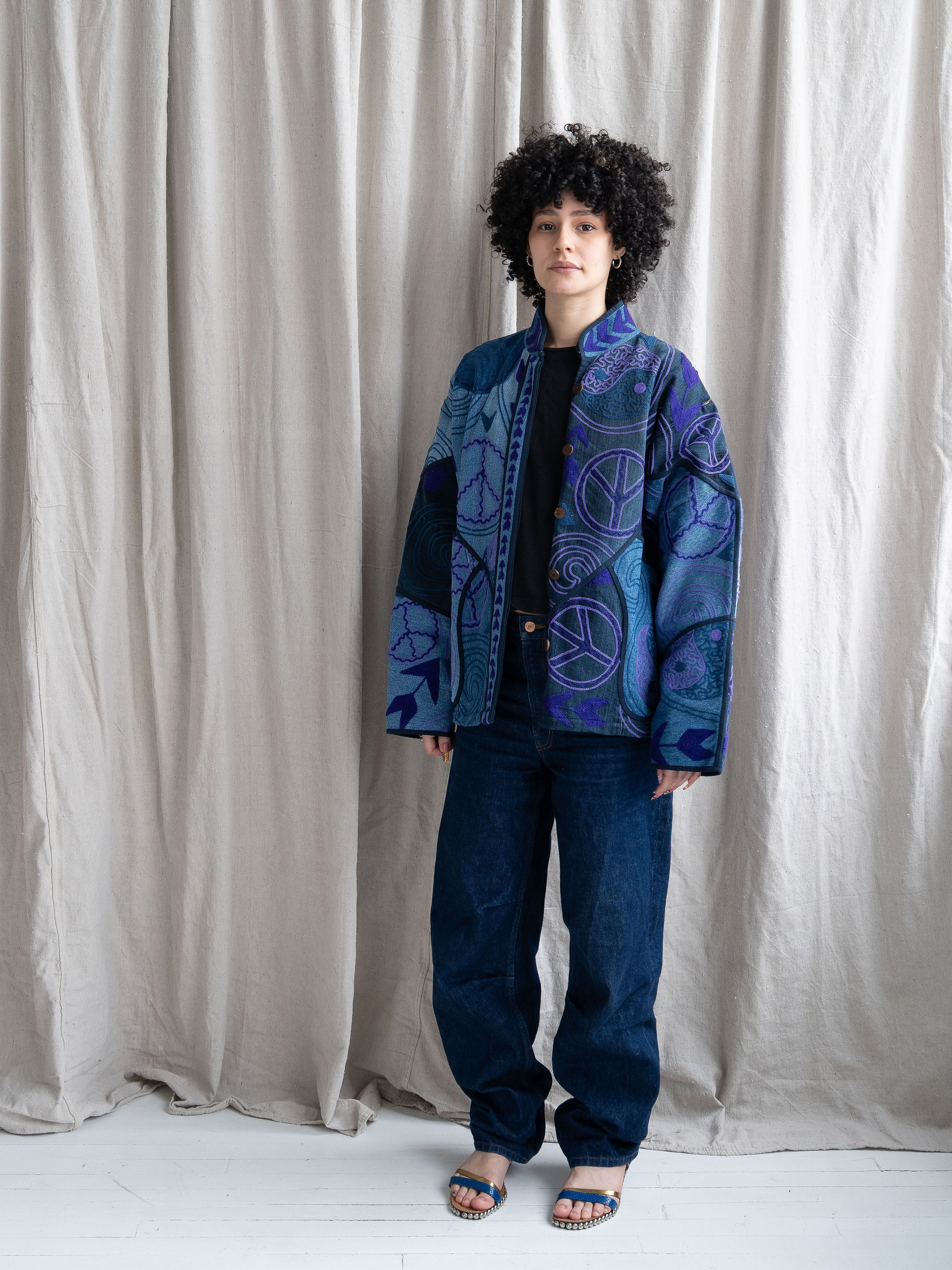 The Ladhiya Denim Suzani Jacket - Medium