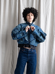The Kaira Cropped Denim Suzani Jacket - Medium