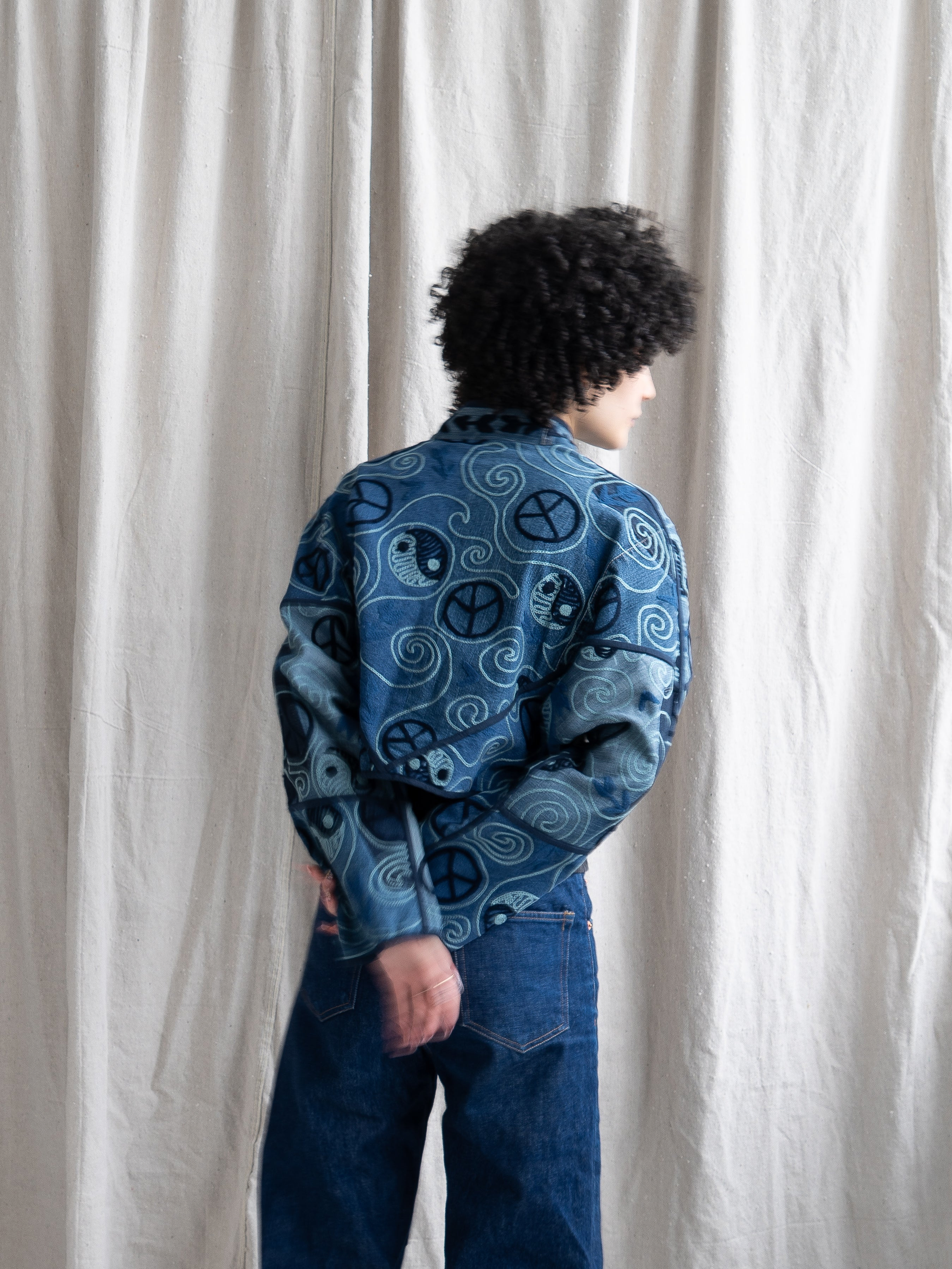 The Kaira Cropped Denim Suzani Jacket - Medium