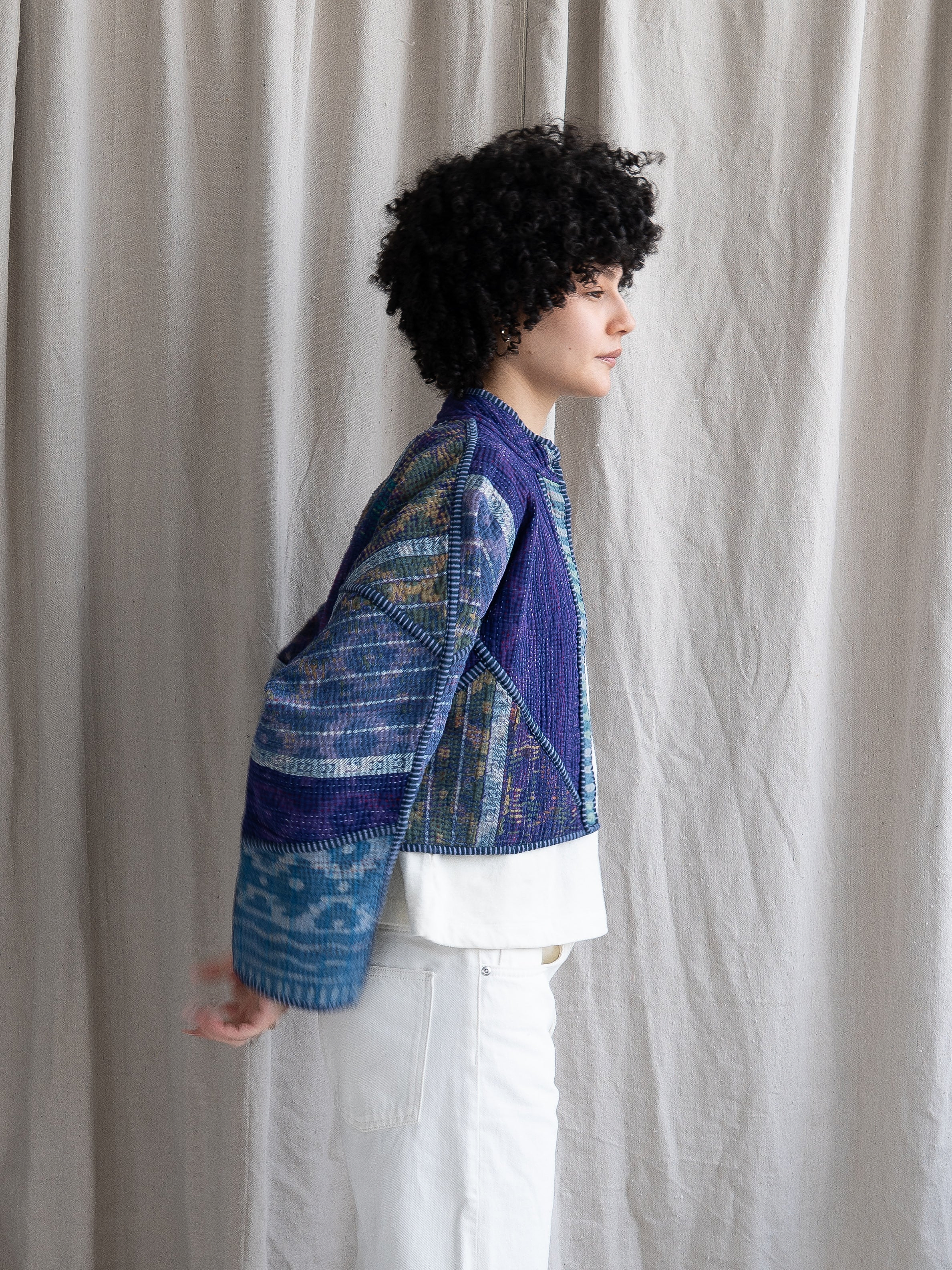 The Kaira Cropped Quilted Indigo Kantha Jacket