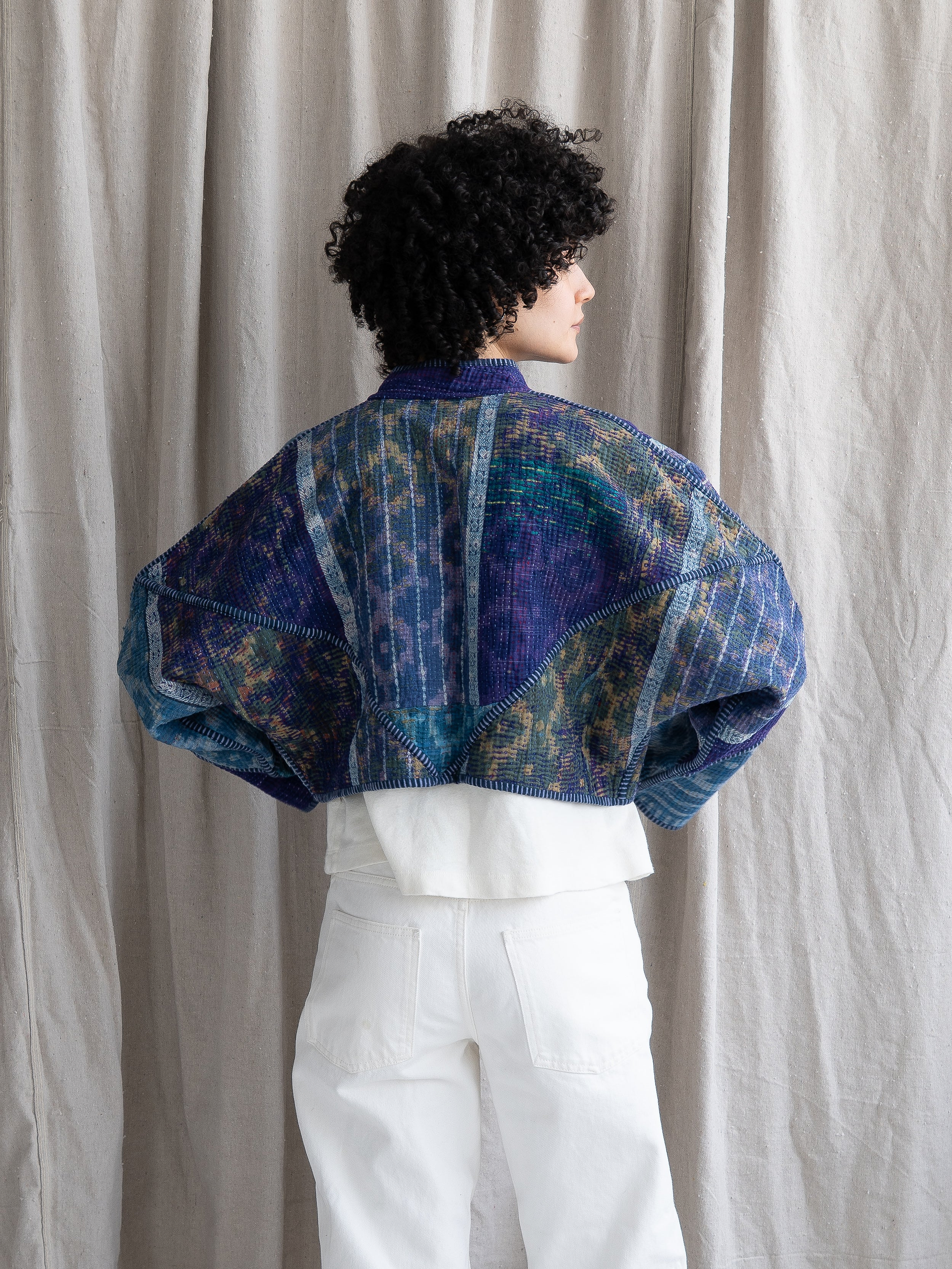 The Kaira Cropped Quilted Indigo Kantha Jacket