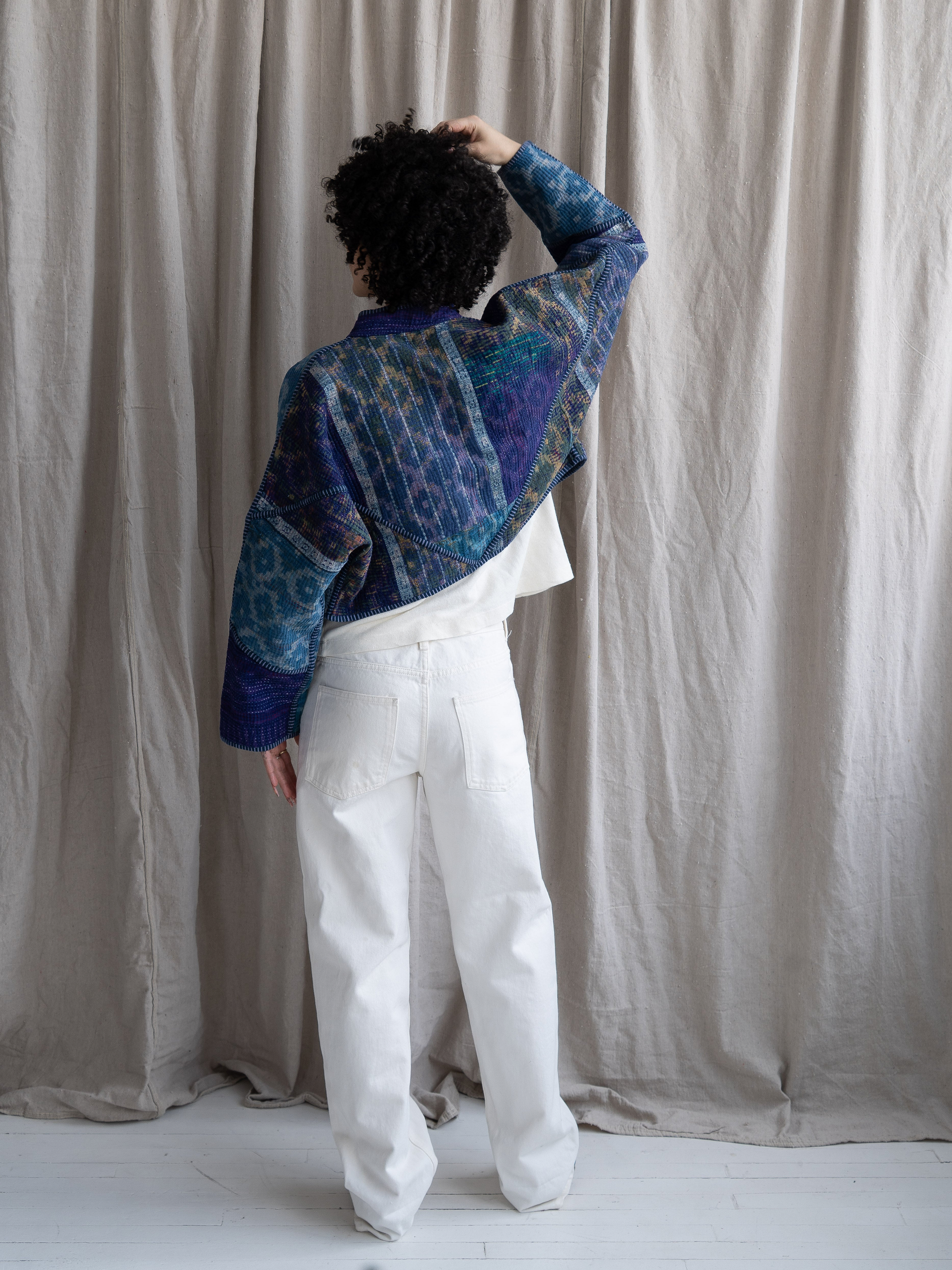 The Kaira Cropped Quilted Indigo Kantha Jacket