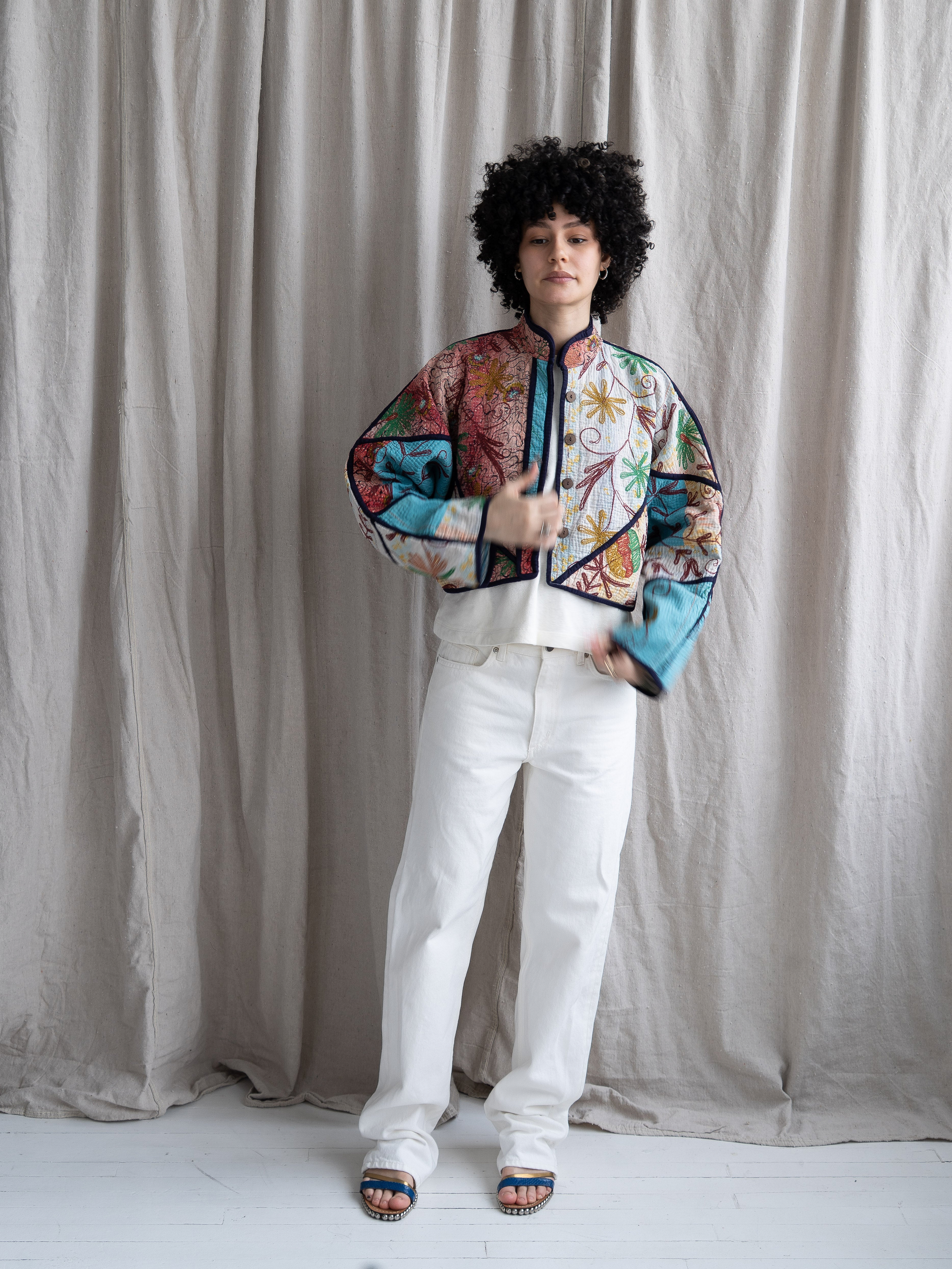 The Kaira Cropped Suzani Quilted Kantha Jacket