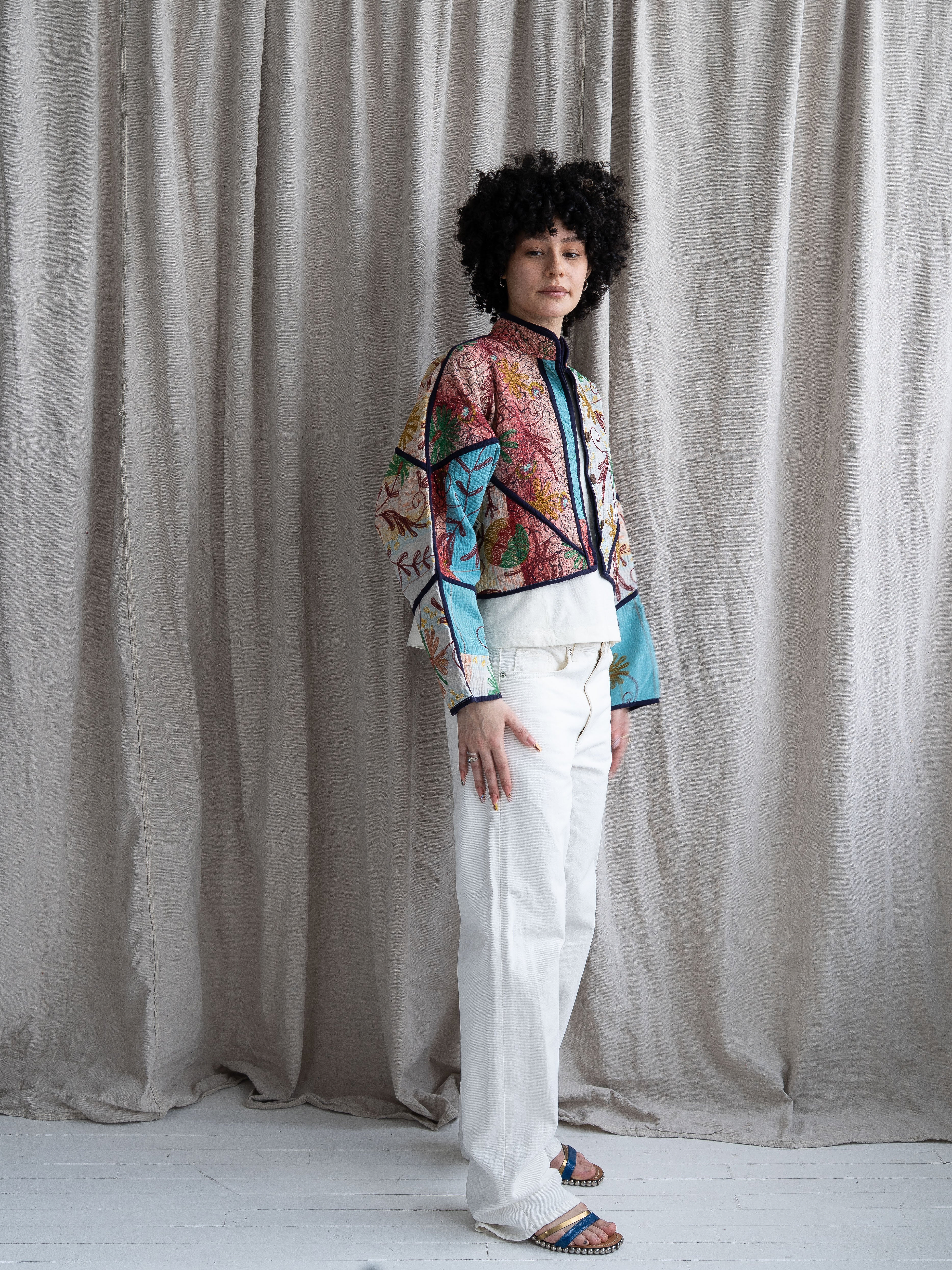 The Kaira Cropped Suzani Quilted Kantha Jacket