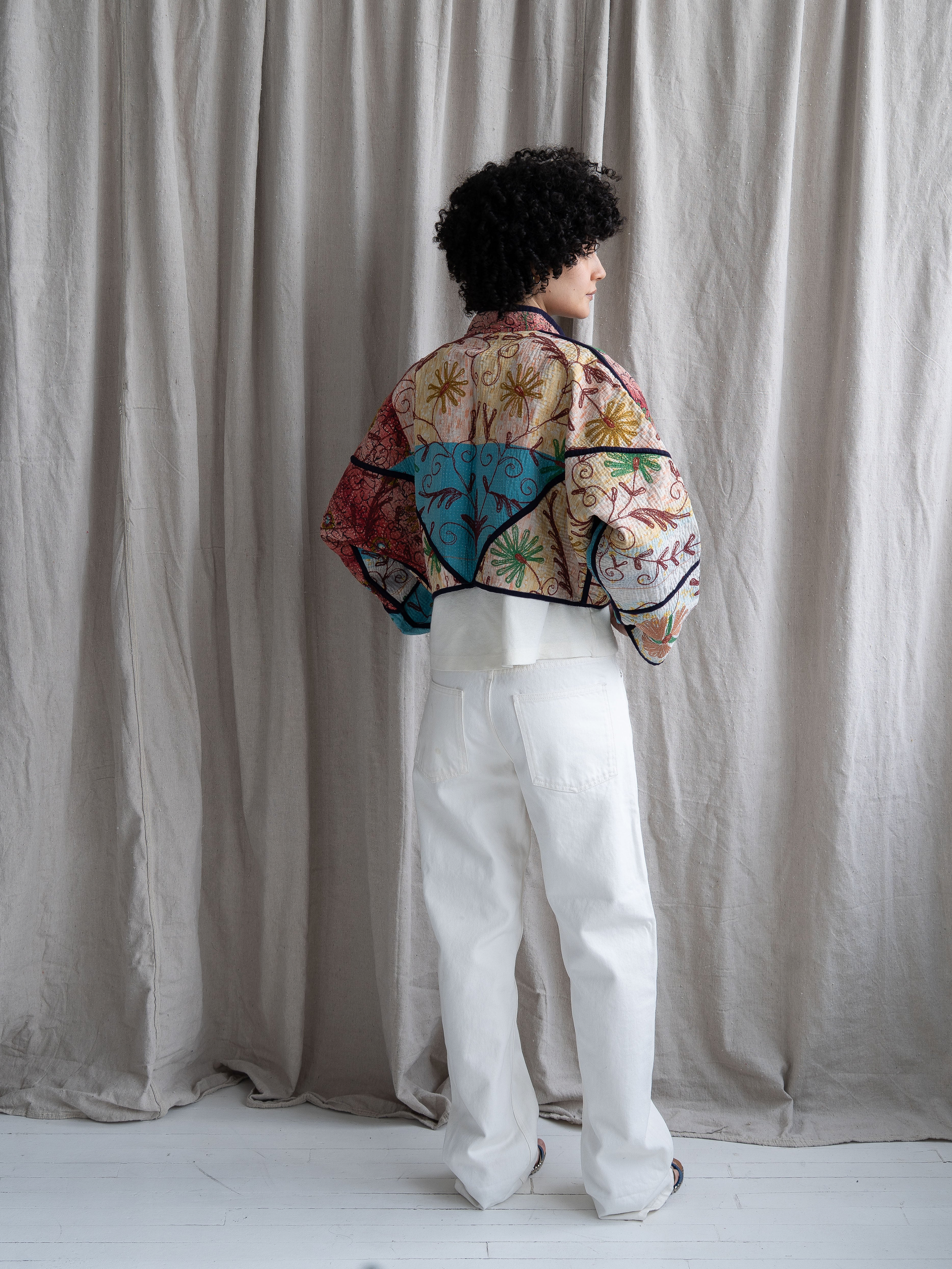 The Kaira Cropped Suzani Quilted Kantha Jacket