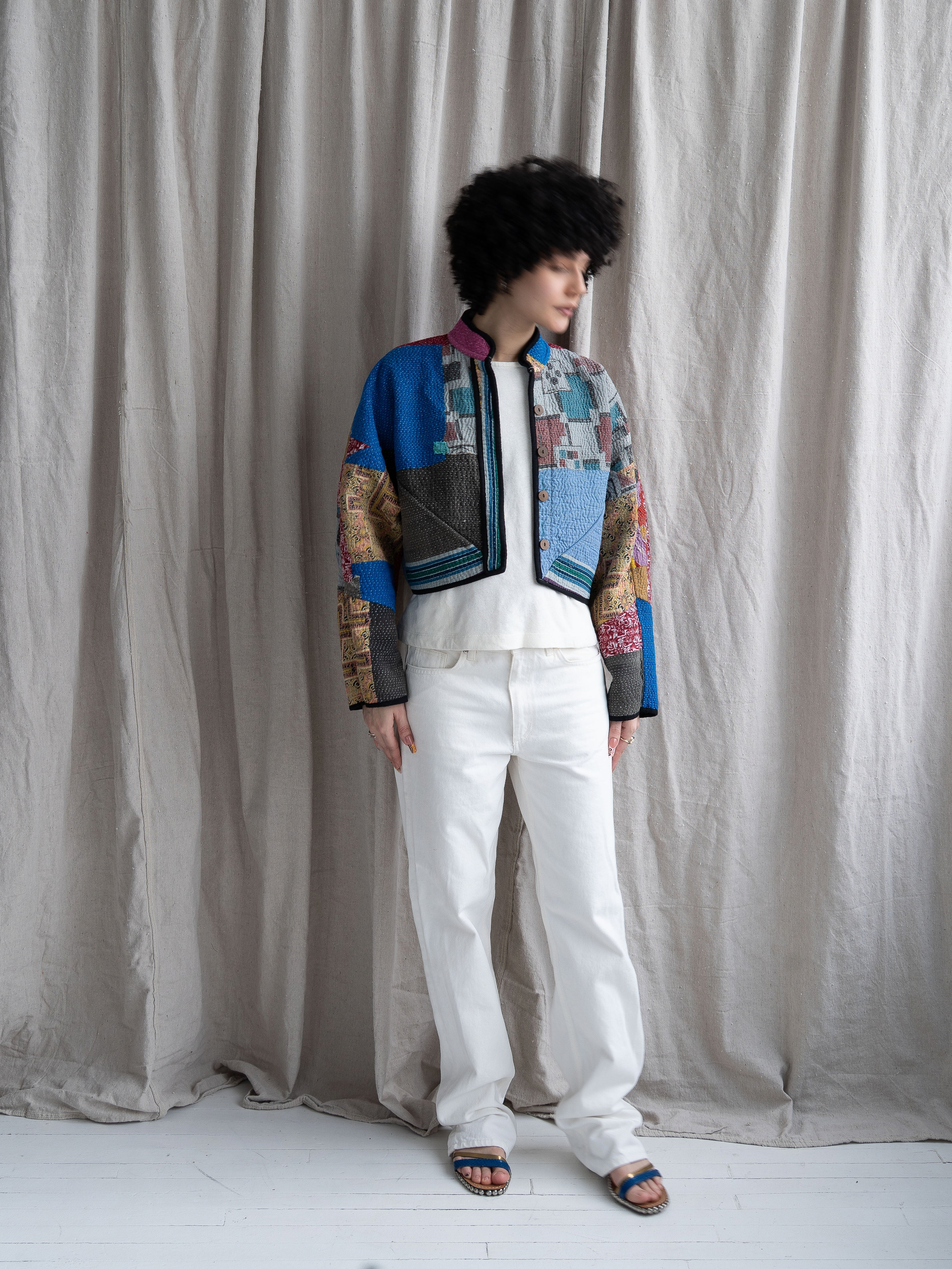 The Kaira Cropped Quilted Patchwork Kantha Jacket