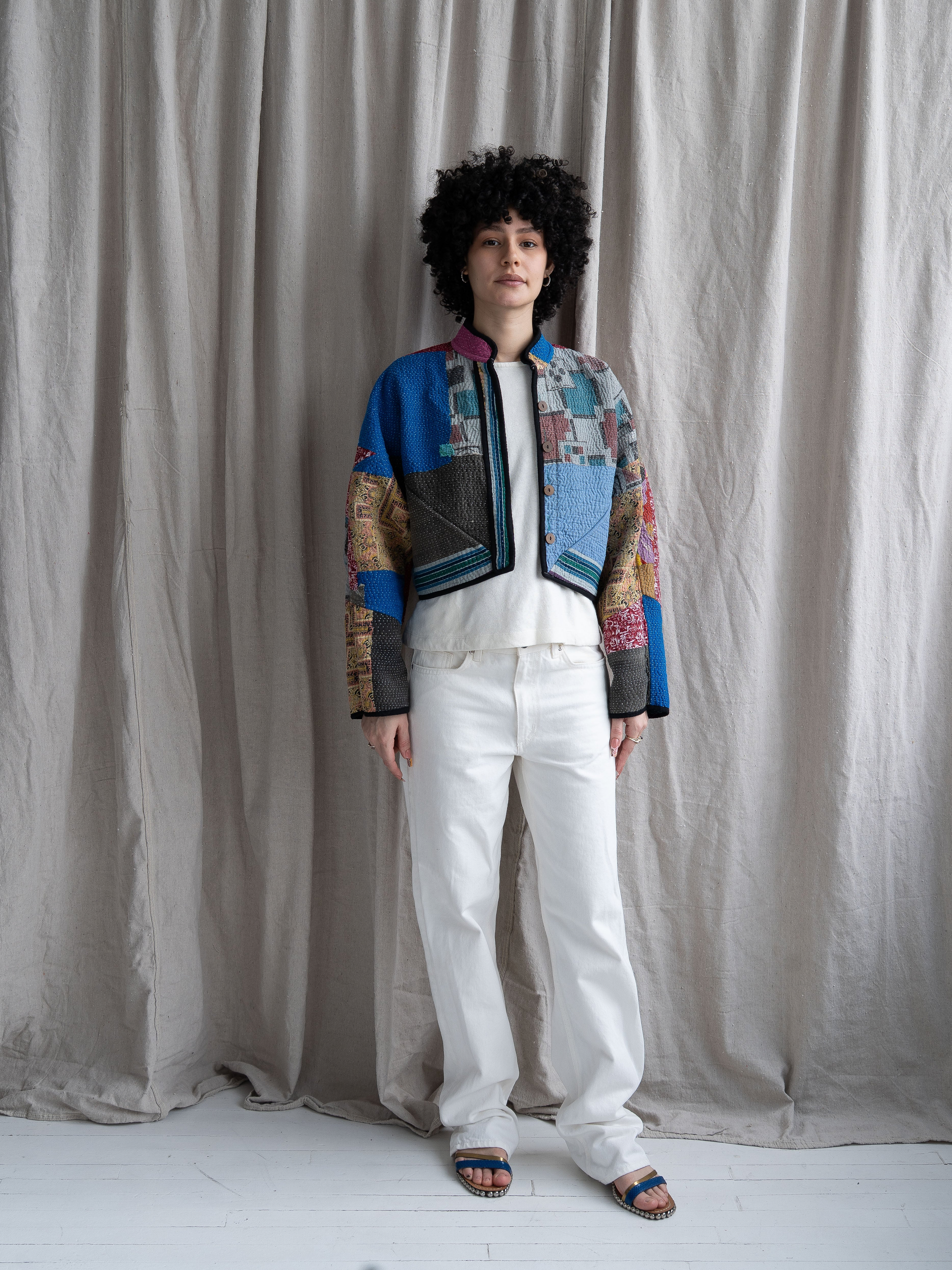 The Kaira Cropped Quilted Patchwork Kantha Jacket