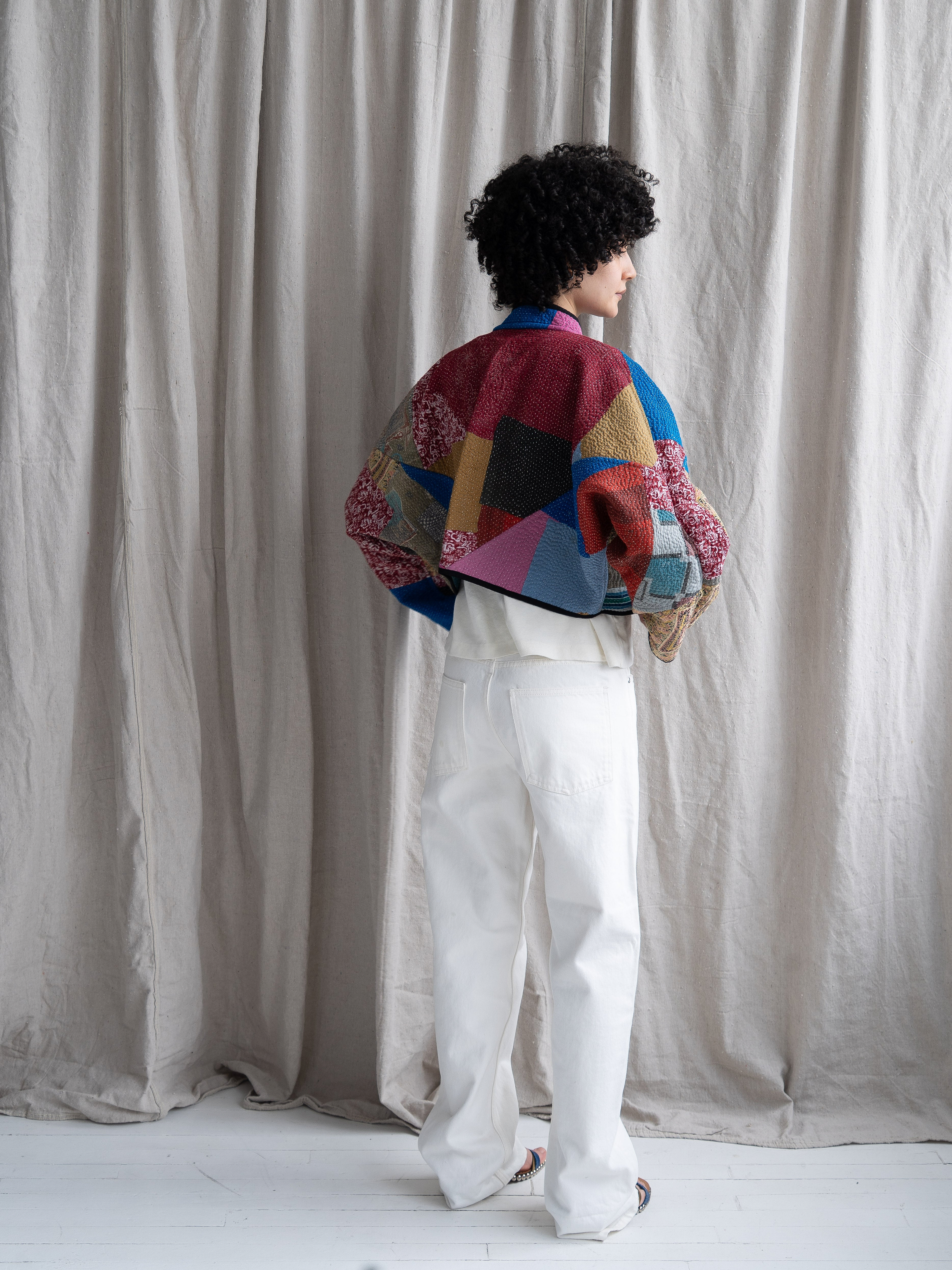 The Kaira Cropped Quilted Patchwork Kantha Jacket