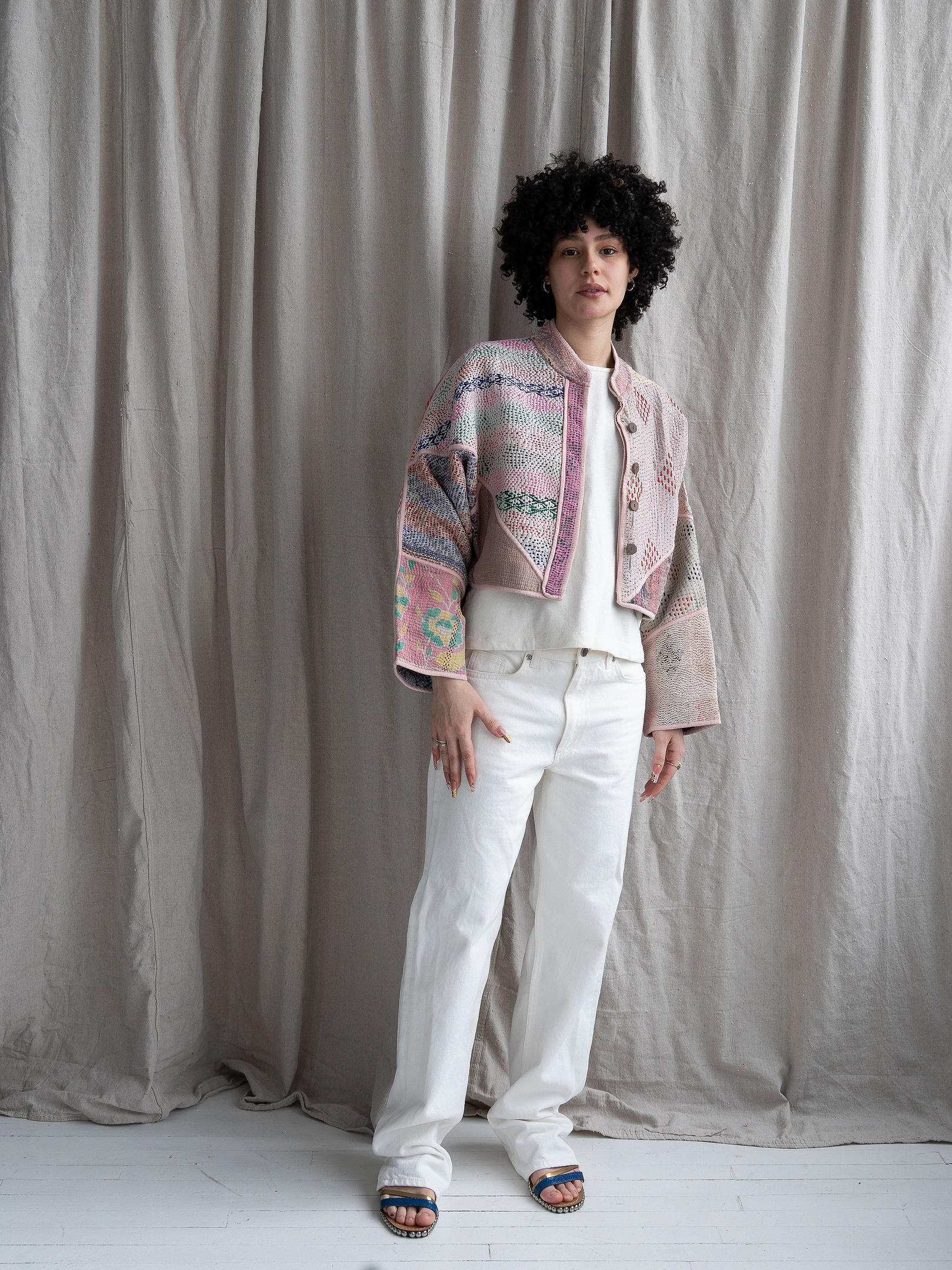 The Kaira Cropped Quilted Patchwork Kantha Jacket