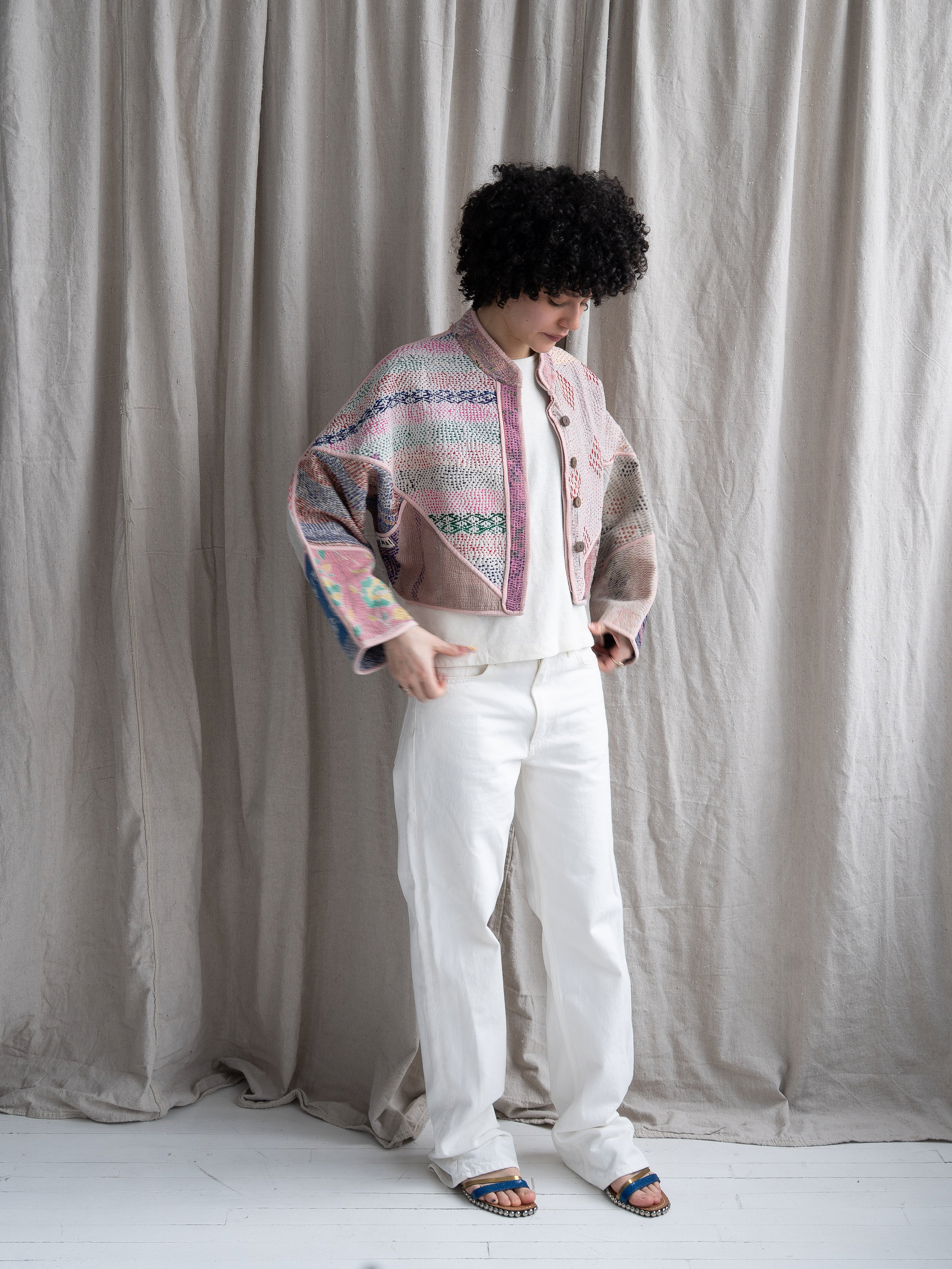 The Kaira Cropped Quilted Patchwork Kantha Jacket