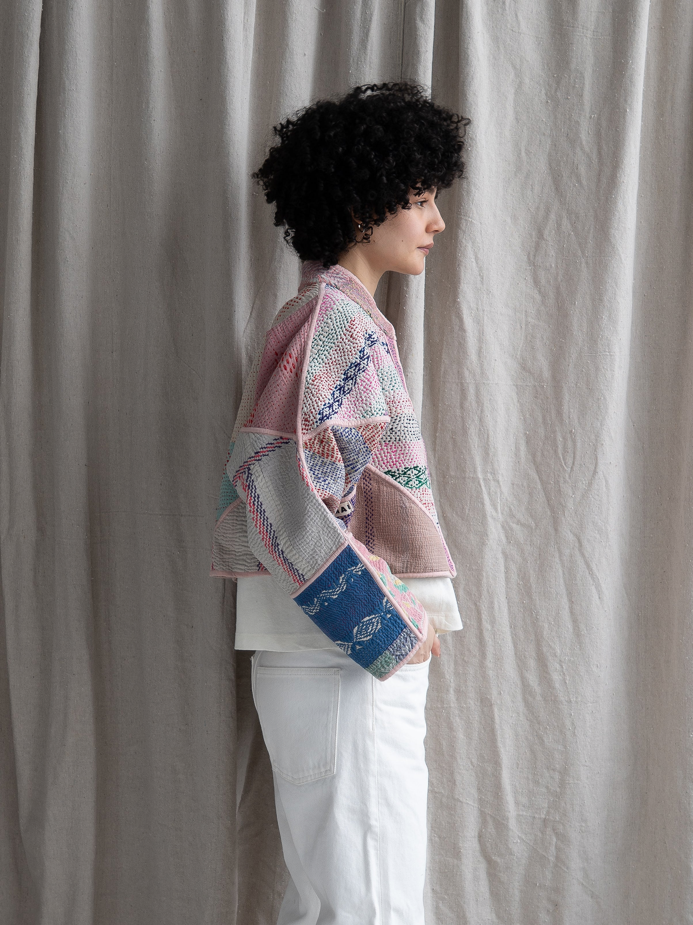 The Kaira Cropped Quilted Patchwork Kantha Jacket