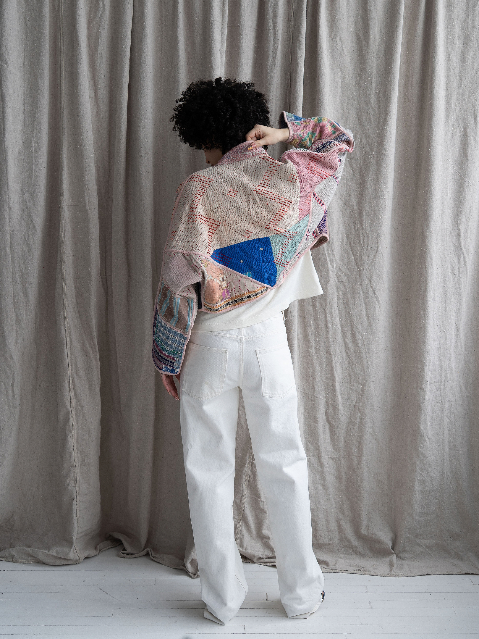 The Kaira Cropped Quilted Patchwork Kantha Jacket