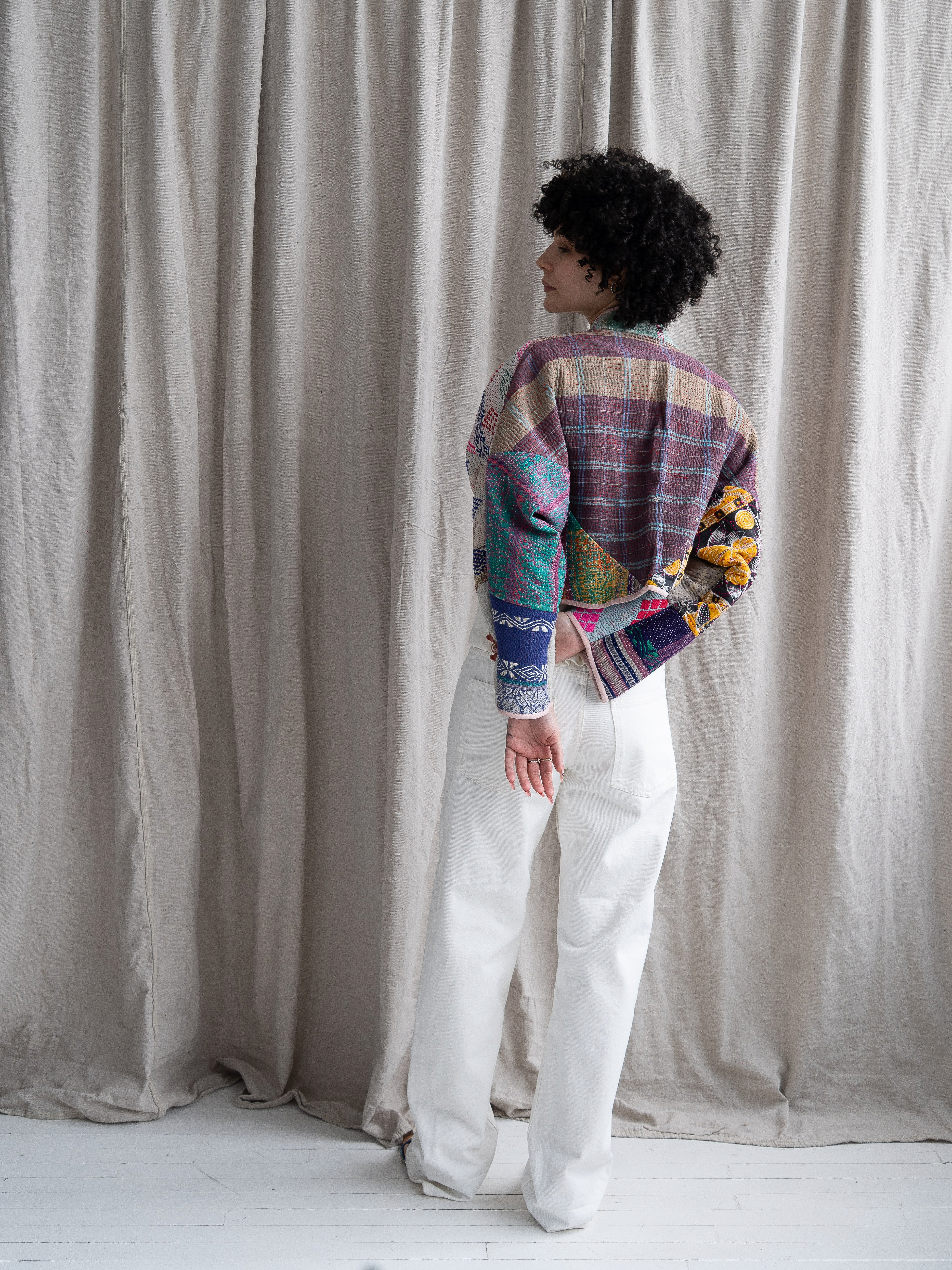 The Kaira Cropped Quilted Patchwork Kantha Jacket