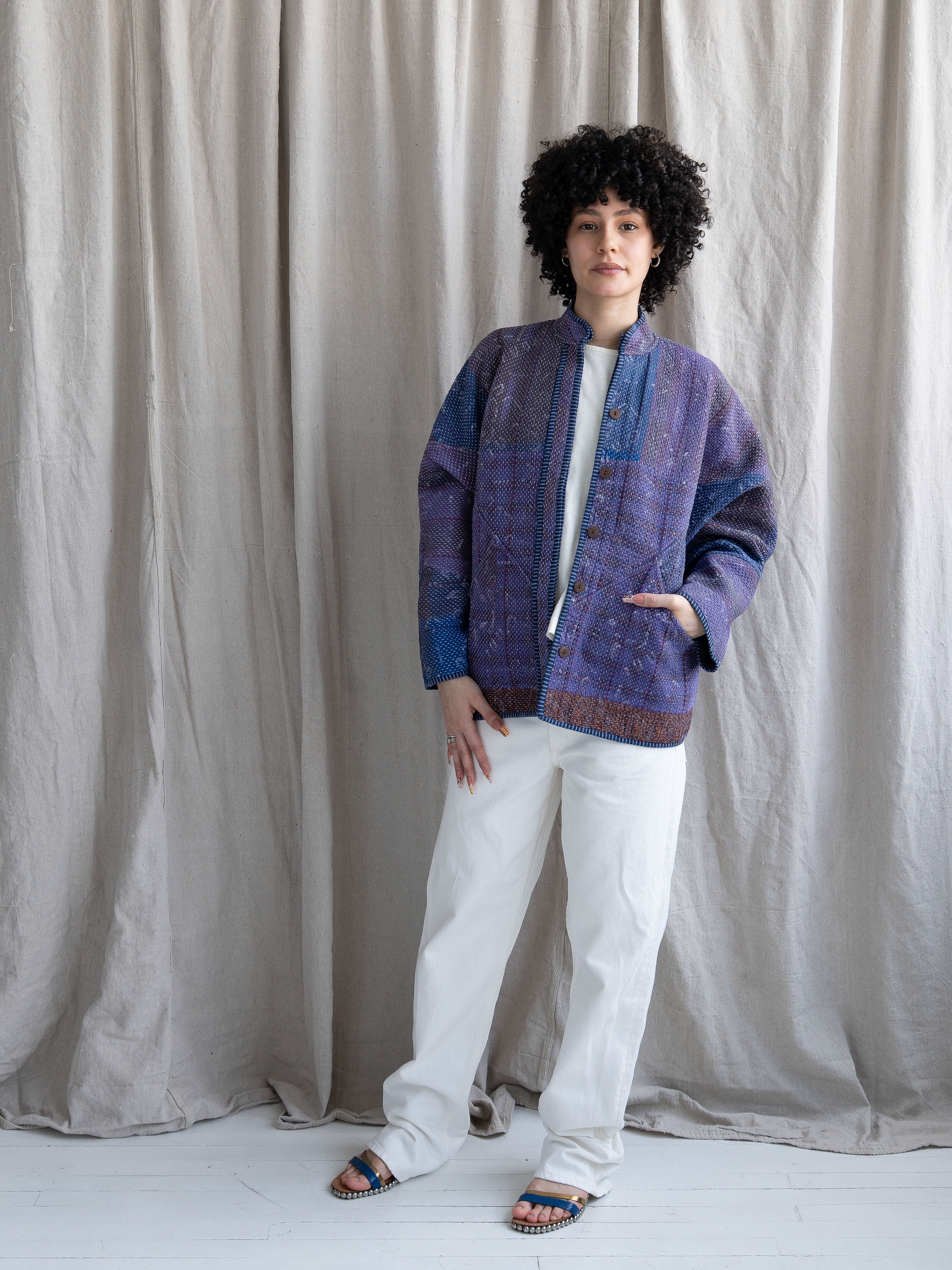 The Ladhiya Quilted Indigo Kantha Jacket