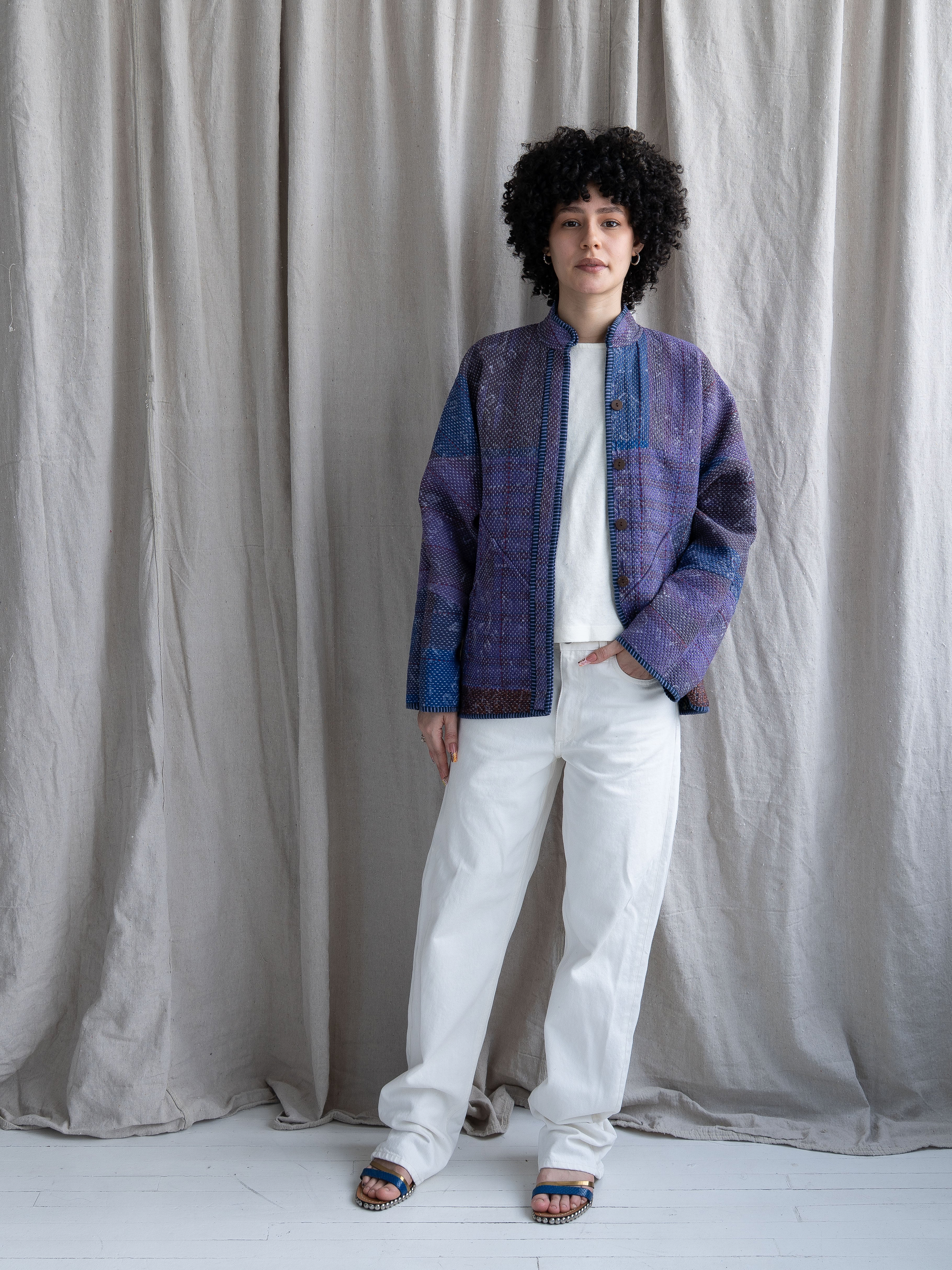 The Ladhiya Quilted Indigo Kantha Jacket