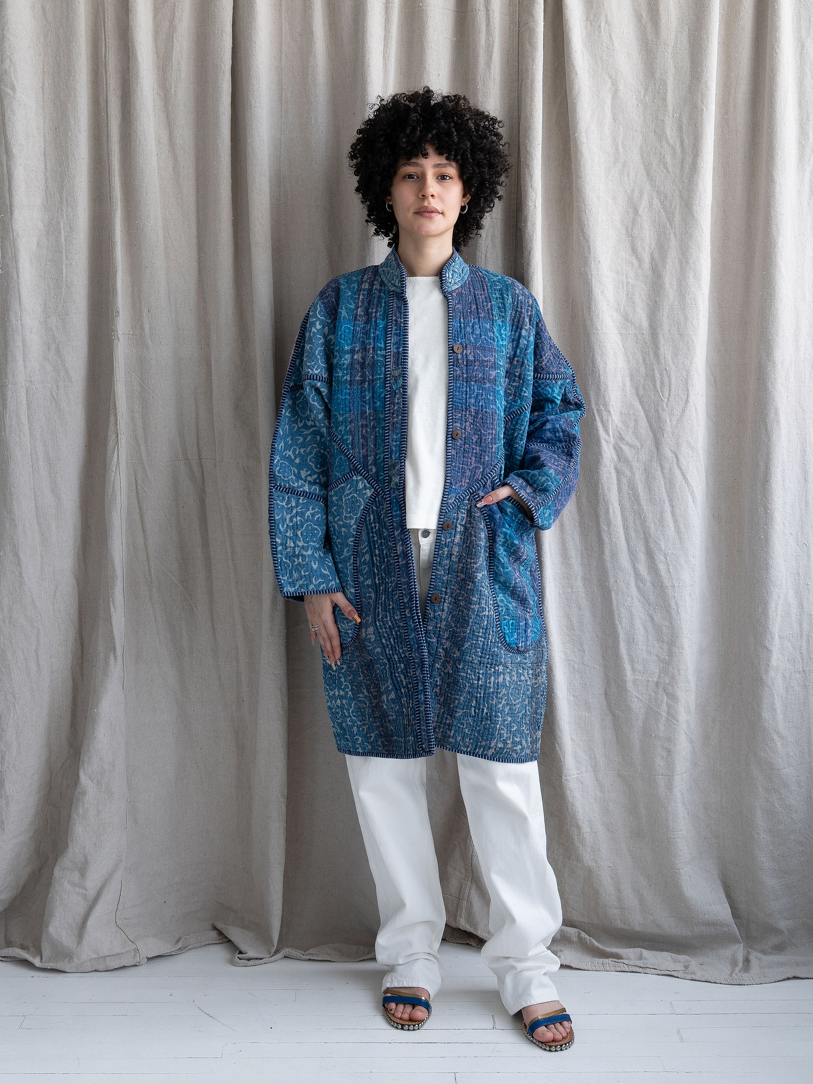 The Sai Quilted Indigo Kantha Coat
