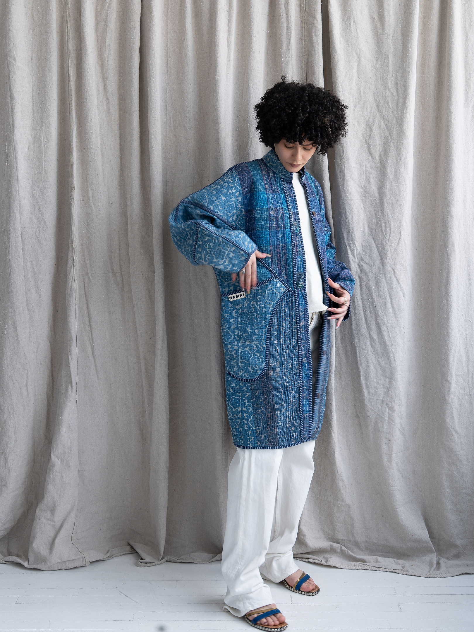 The Sai Quilted Indigo Kantha Coat