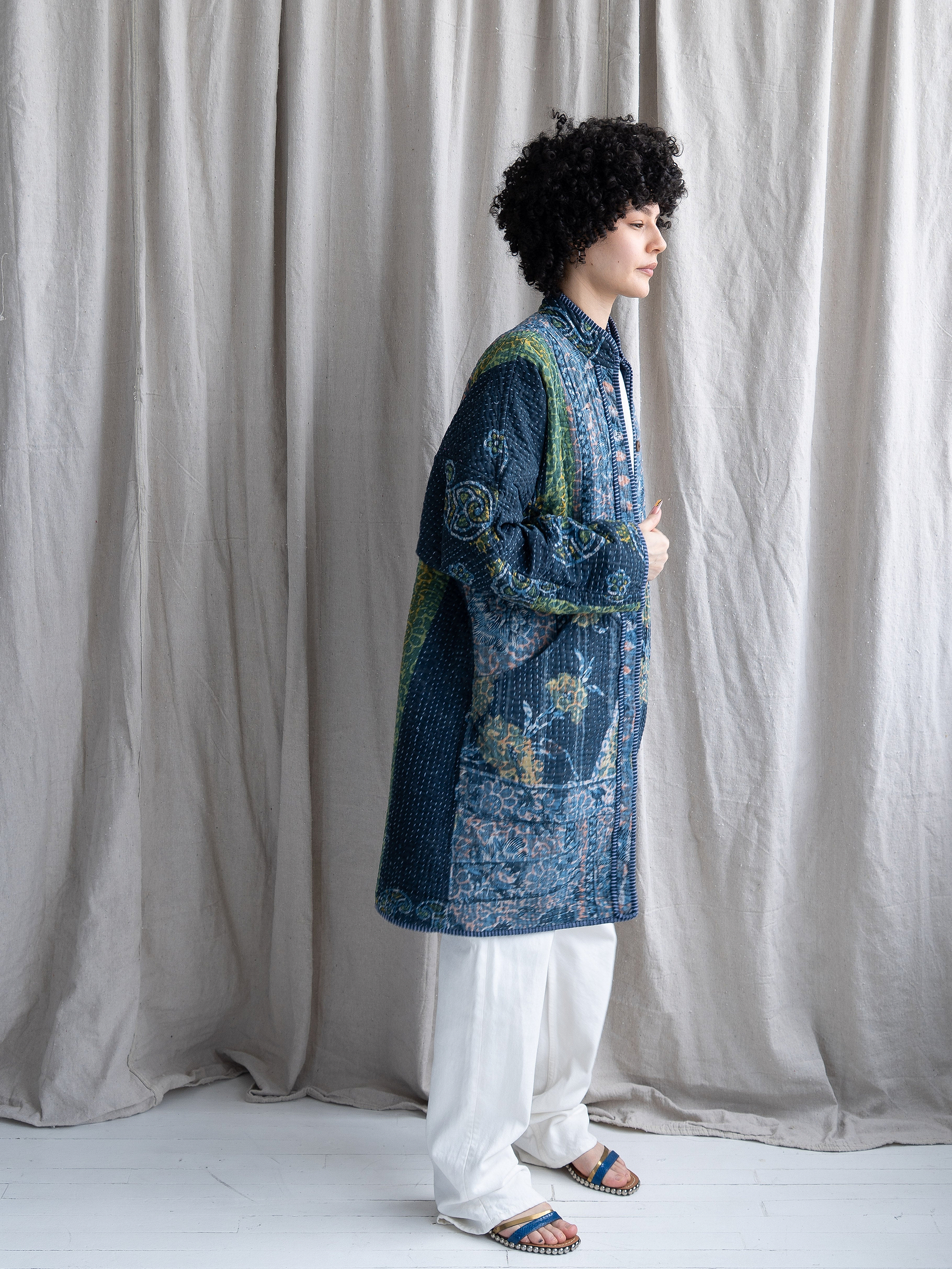 The Sai Quilted Indigo Kantha Coat