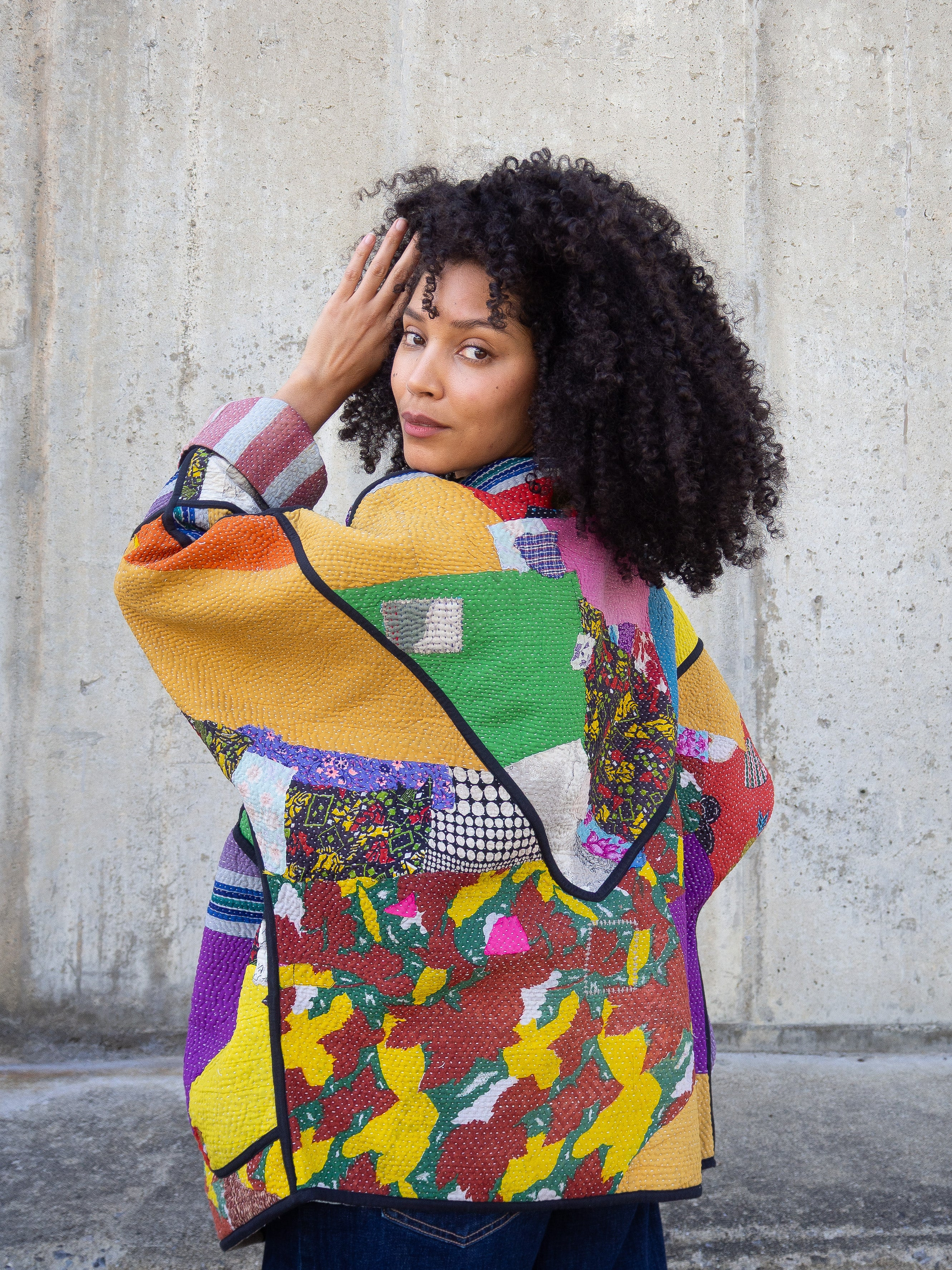 The Ishani Quilted Patchwork Kantha Jacket
