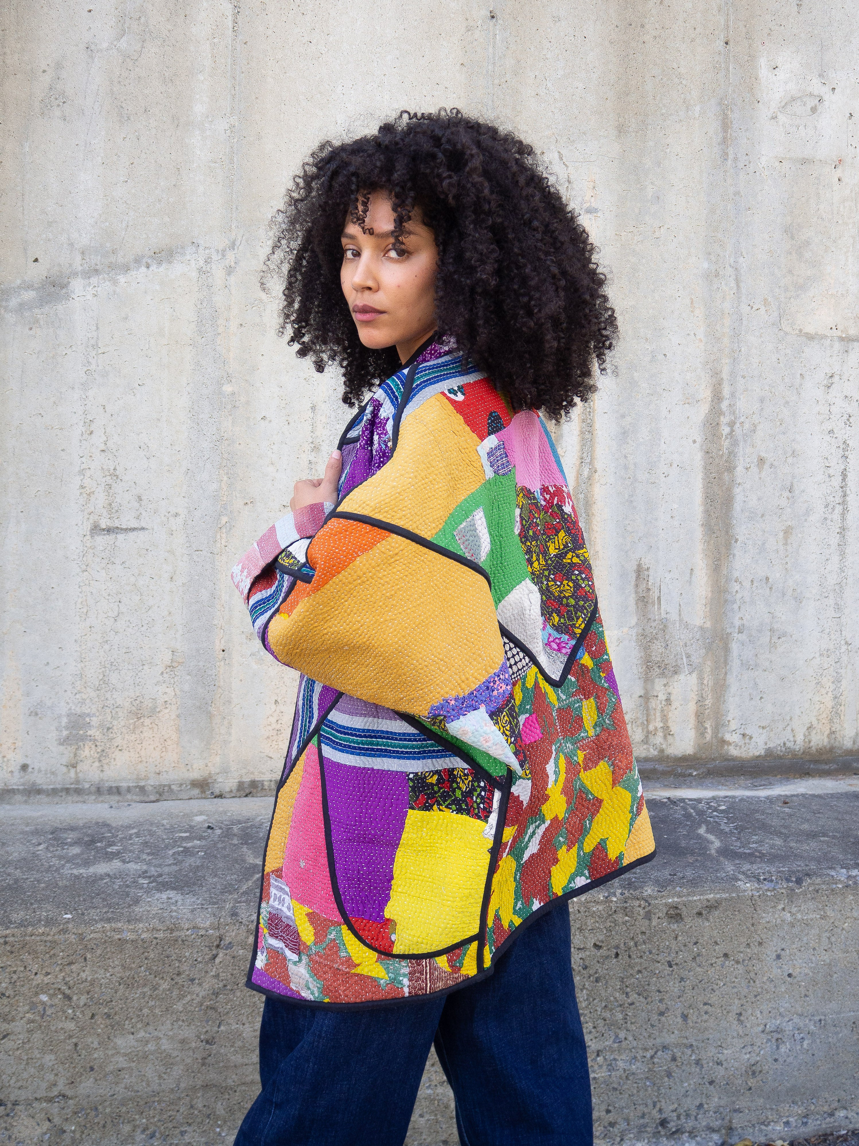 The Ishani Quilted Patchwork Kantha Jacket