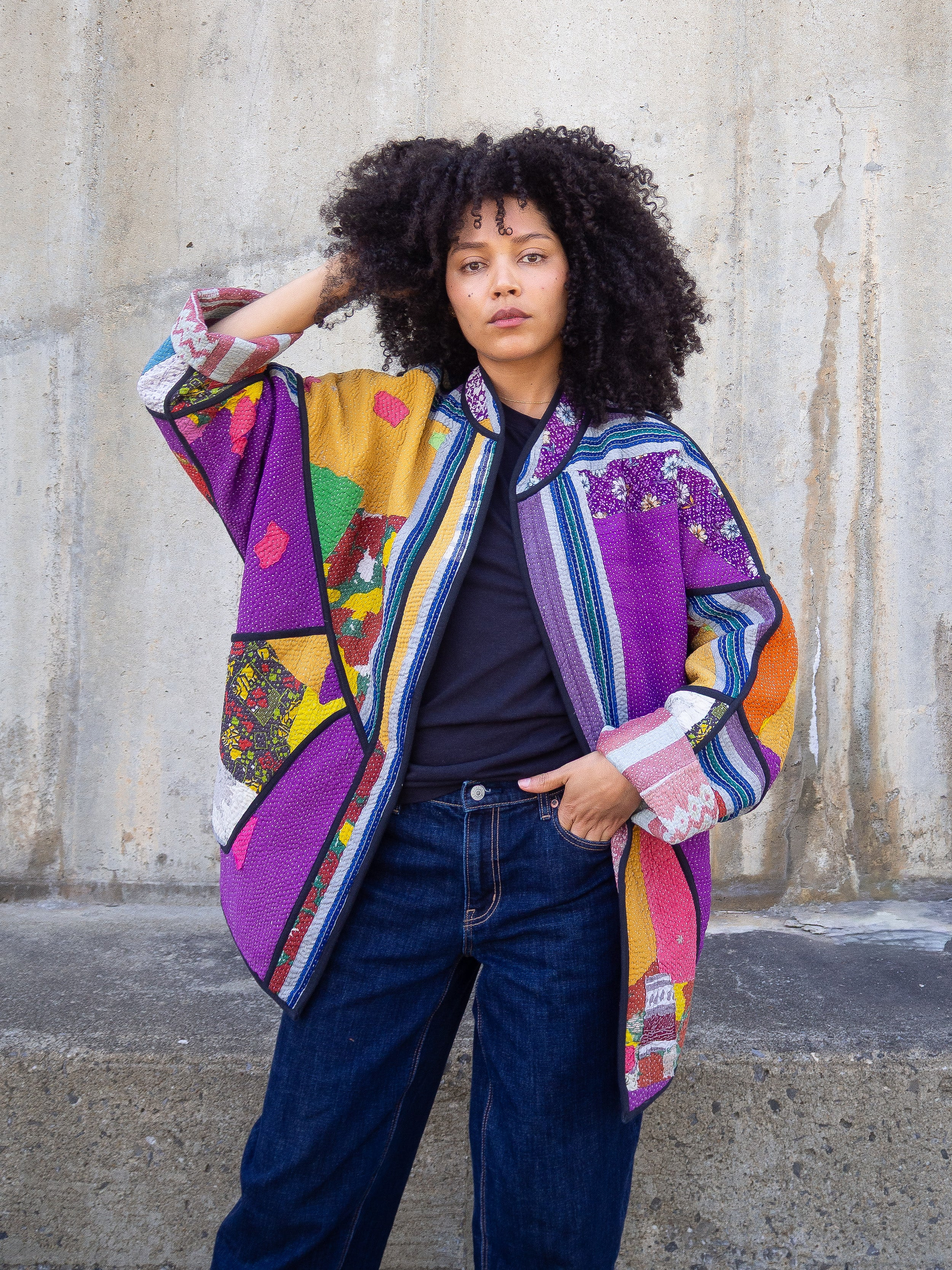 The Ishani Quilted Patchwork Kantha Jacket