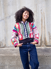 The Kaira Cropped Suzani Cut Out Kantha Jacket