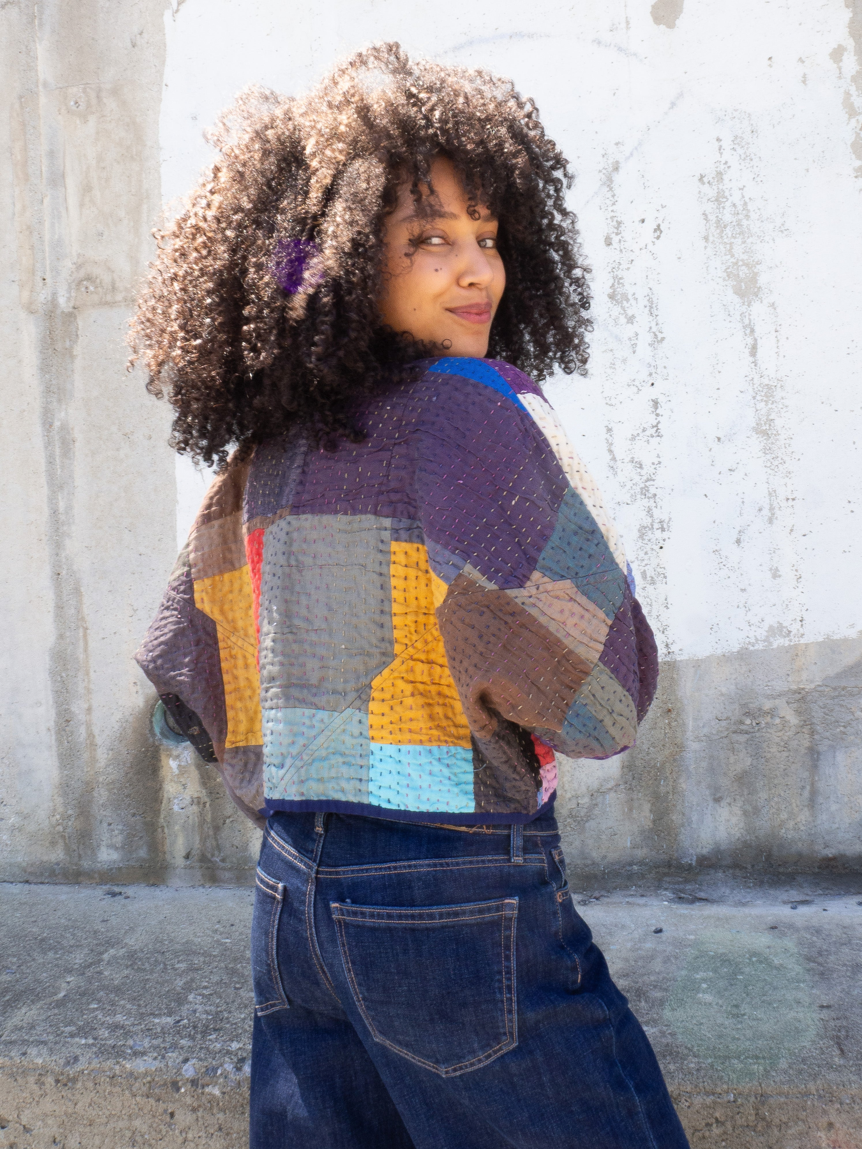 The Kaira Cropped Suzani Cut Out Kantha Jacket