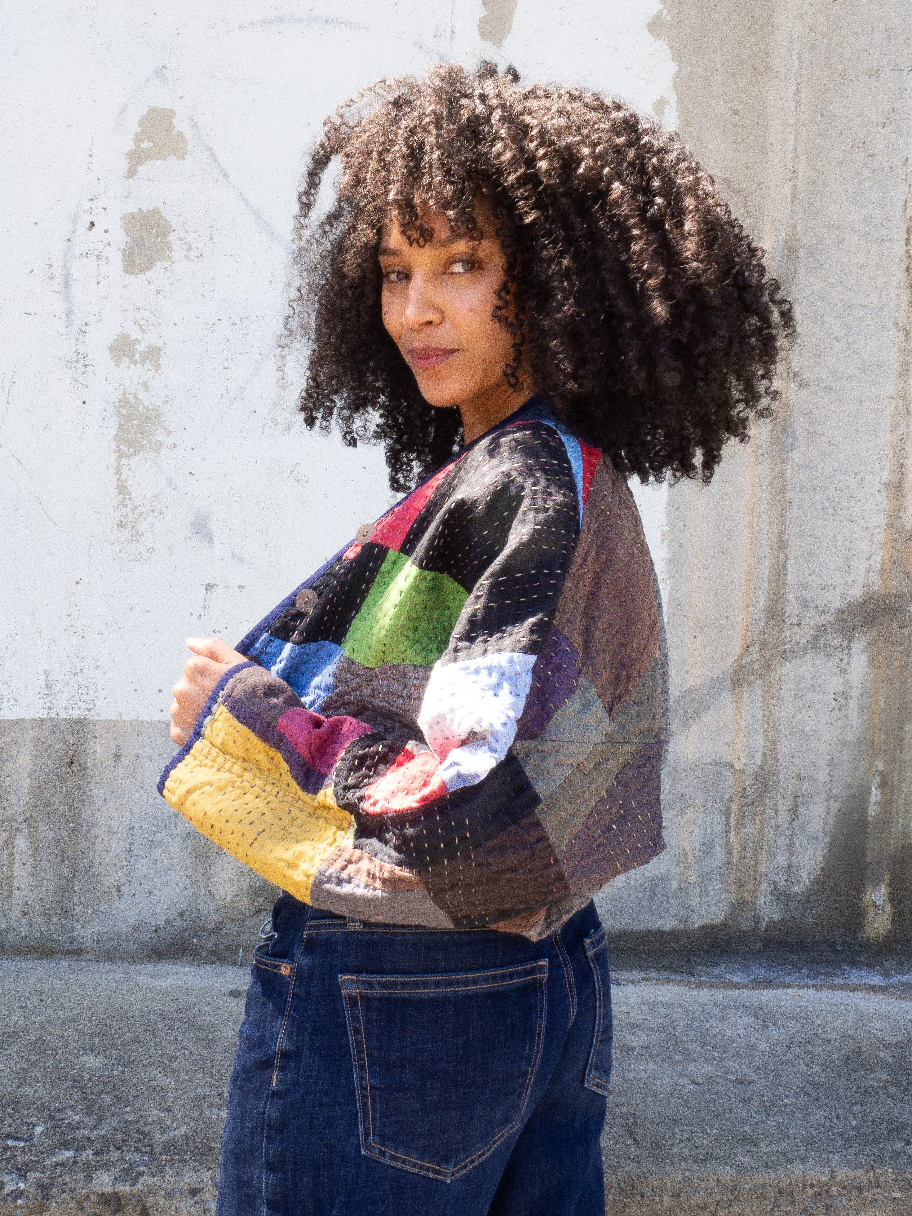 The Kaira Cropped Suzani Cut Out Kantha Jacket