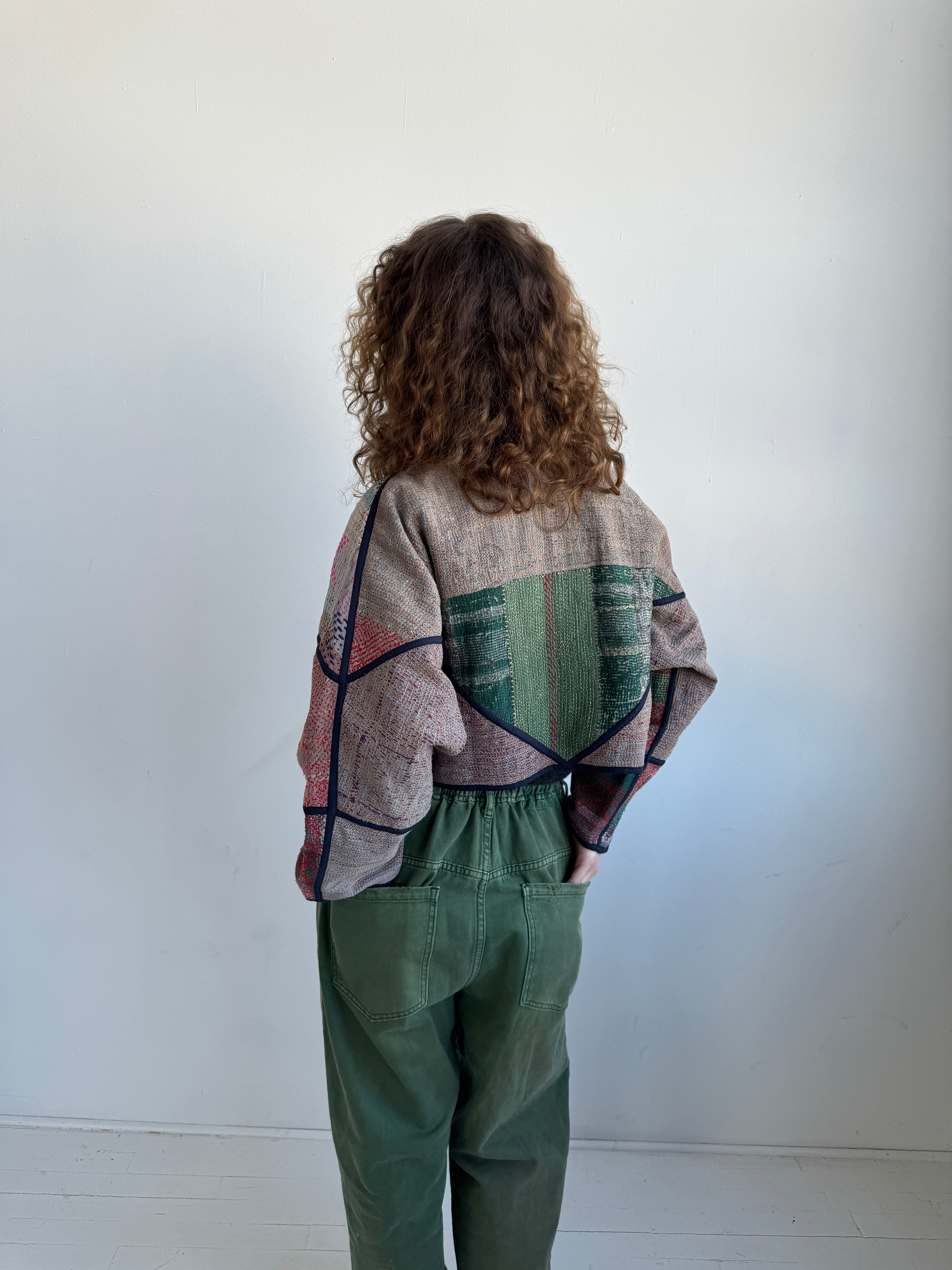 The Kaira Cropped Quilted Patchwork Kantha Jacket