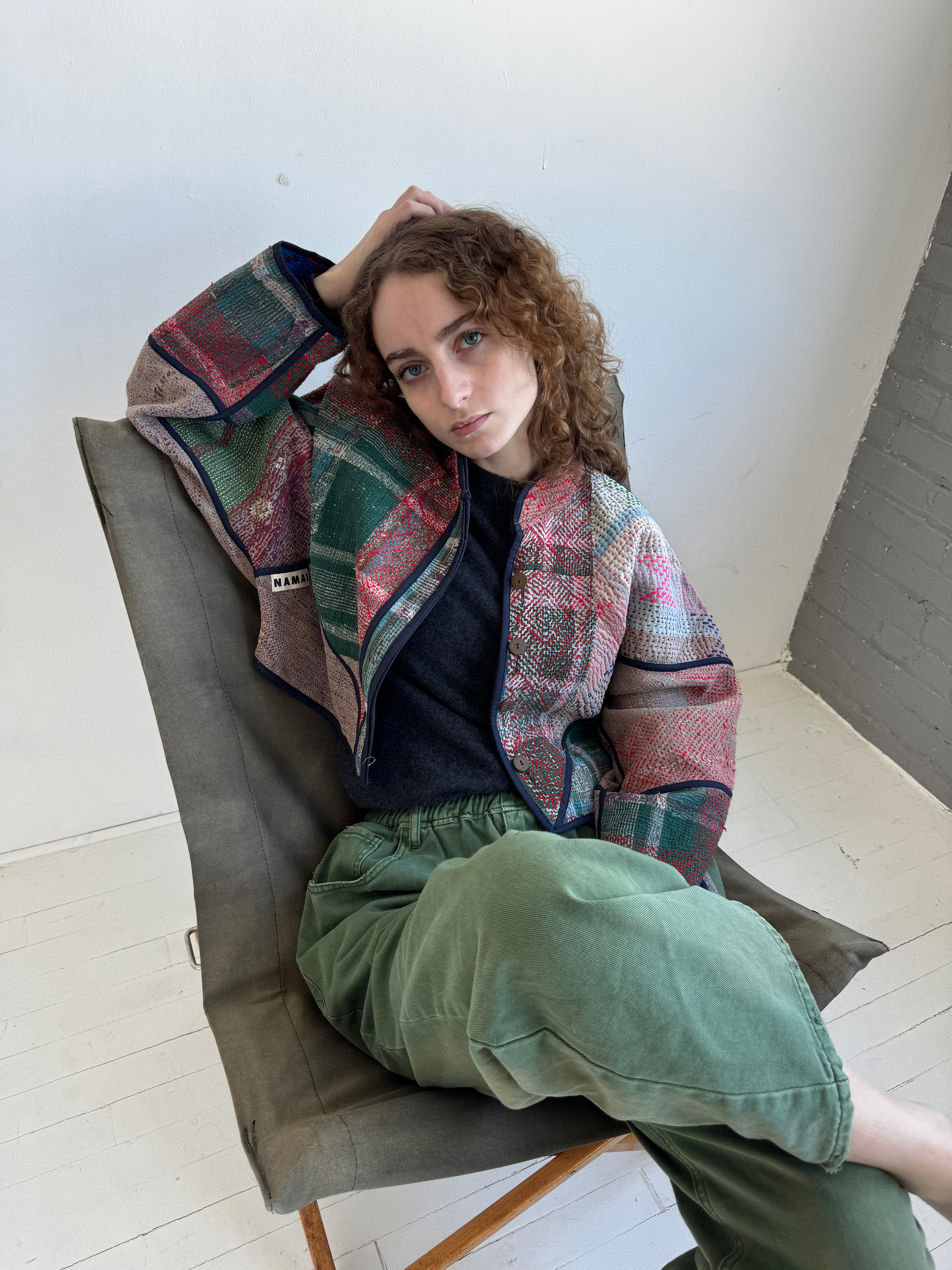 The Kaira Cropped Quilted Patchwork Kantha Jacket