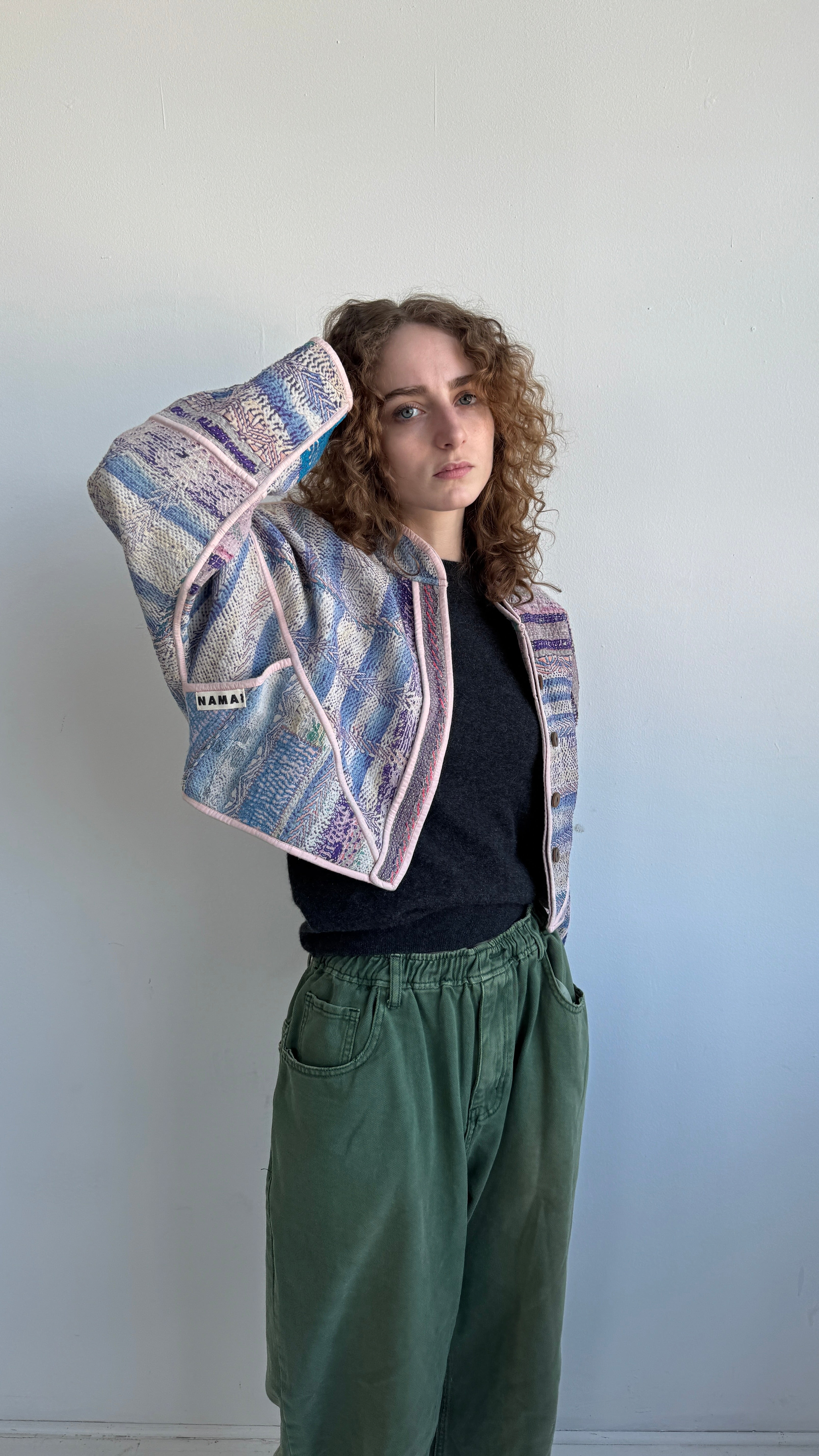The Kaira Cropped Quilted Patchwork Kantha Jacket