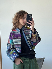 The Kaira Cropped Quilted Patchwork Kantha Jacket