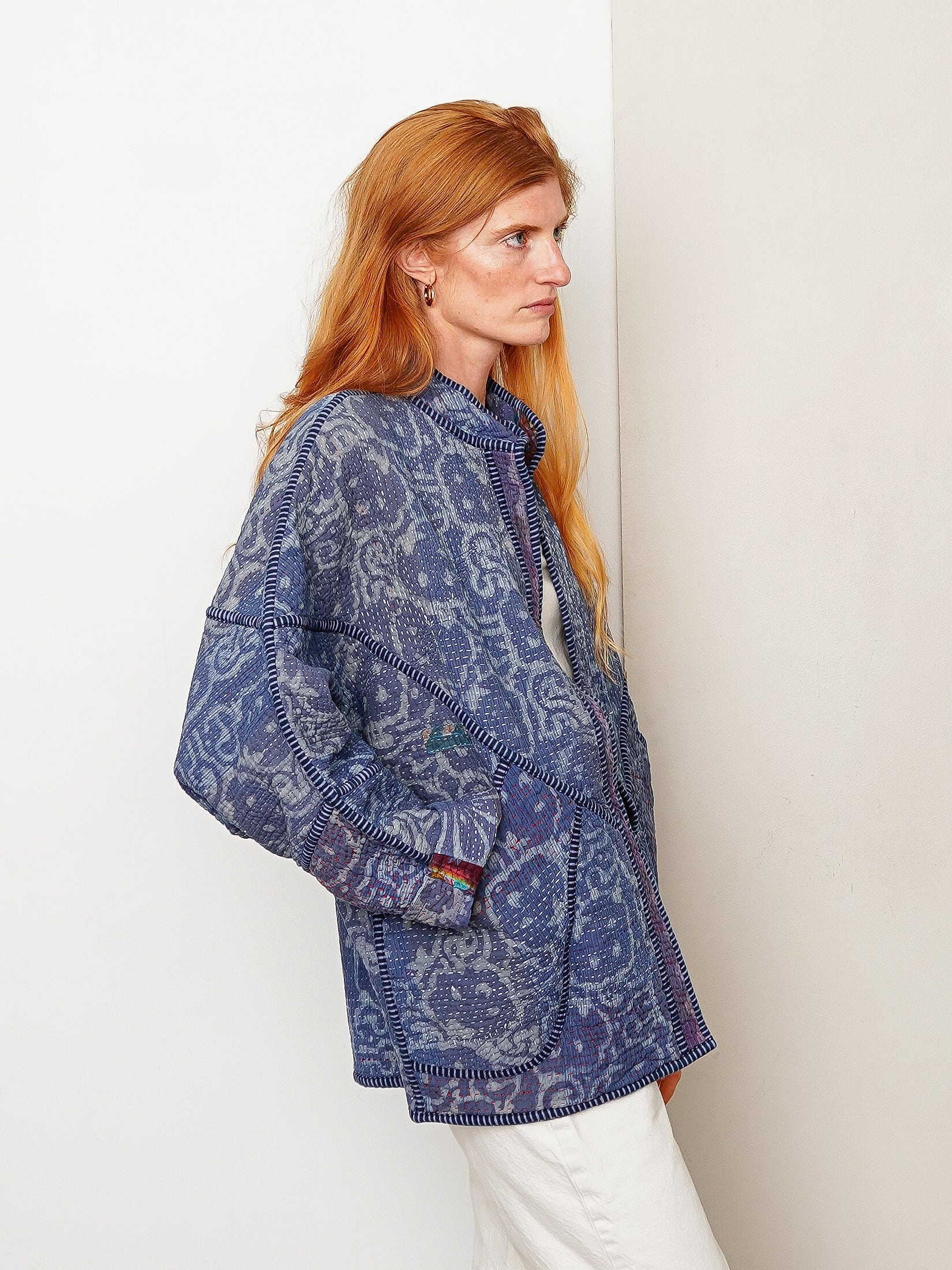 The Ishani Quilted Indigo Kantha Jacket