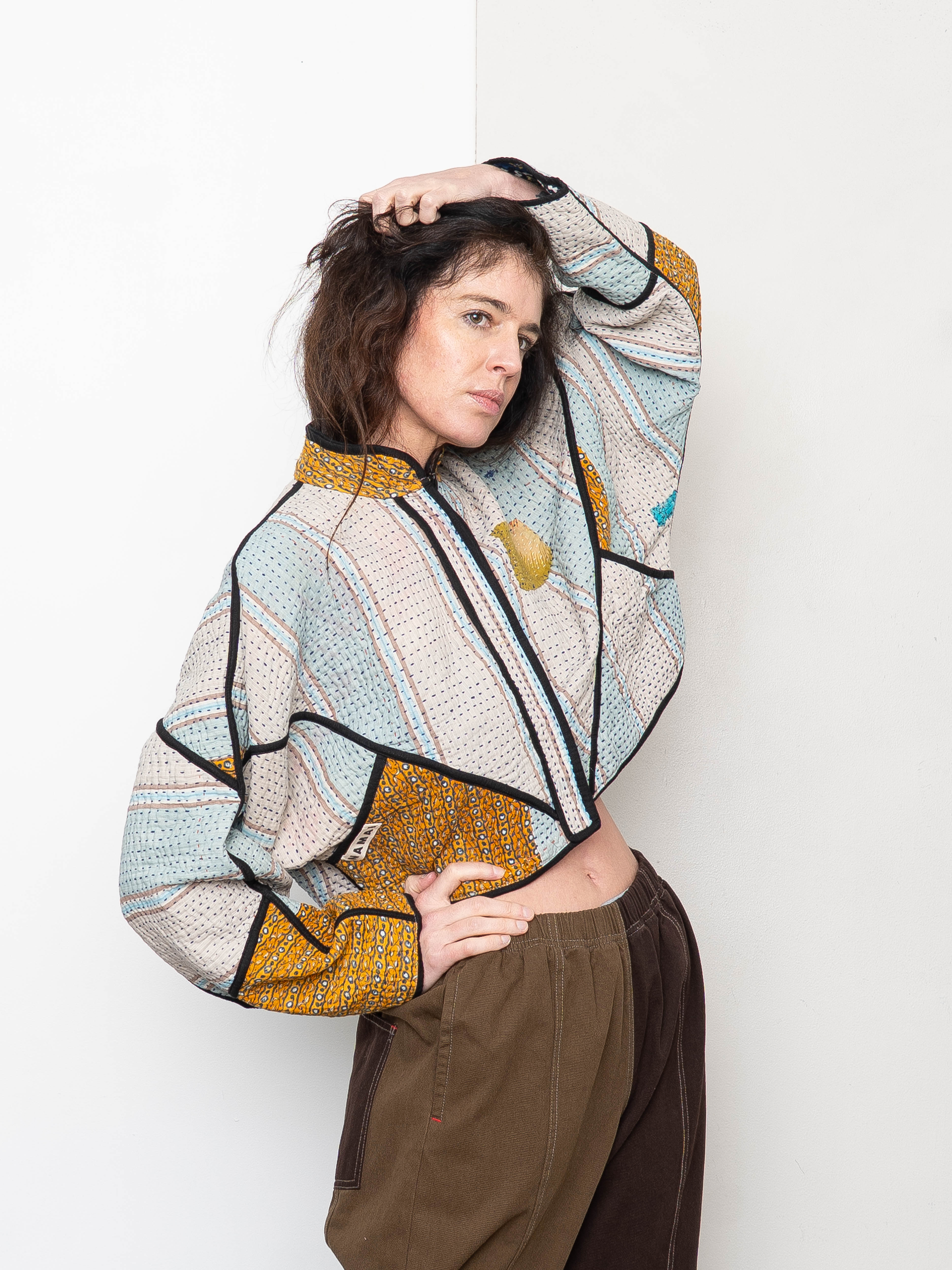 The Kaira Cropped Quilted Patchwork Kantha Jacket