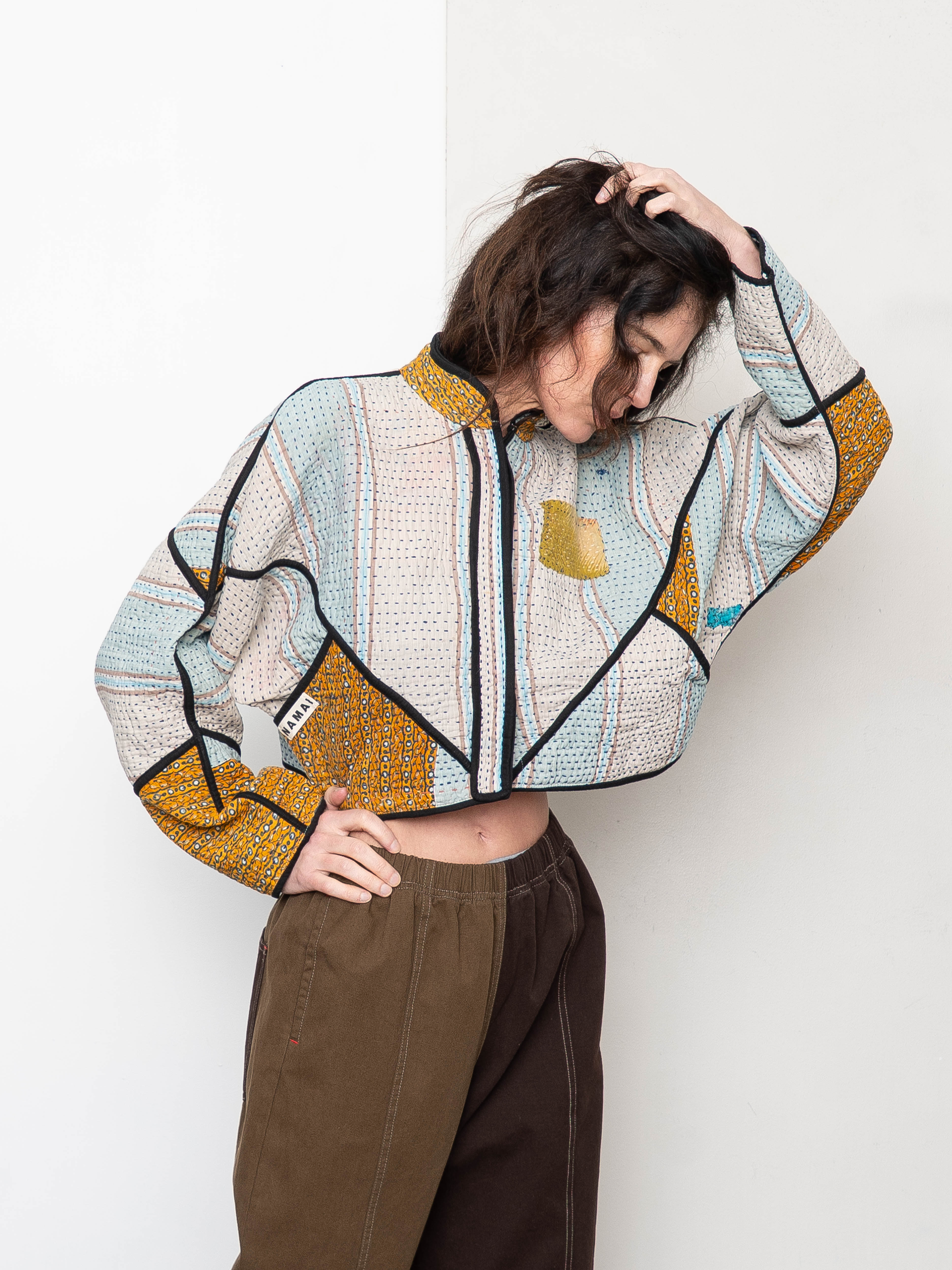 The Kaira Cropped Quilted Patchwork Kantha Jacket