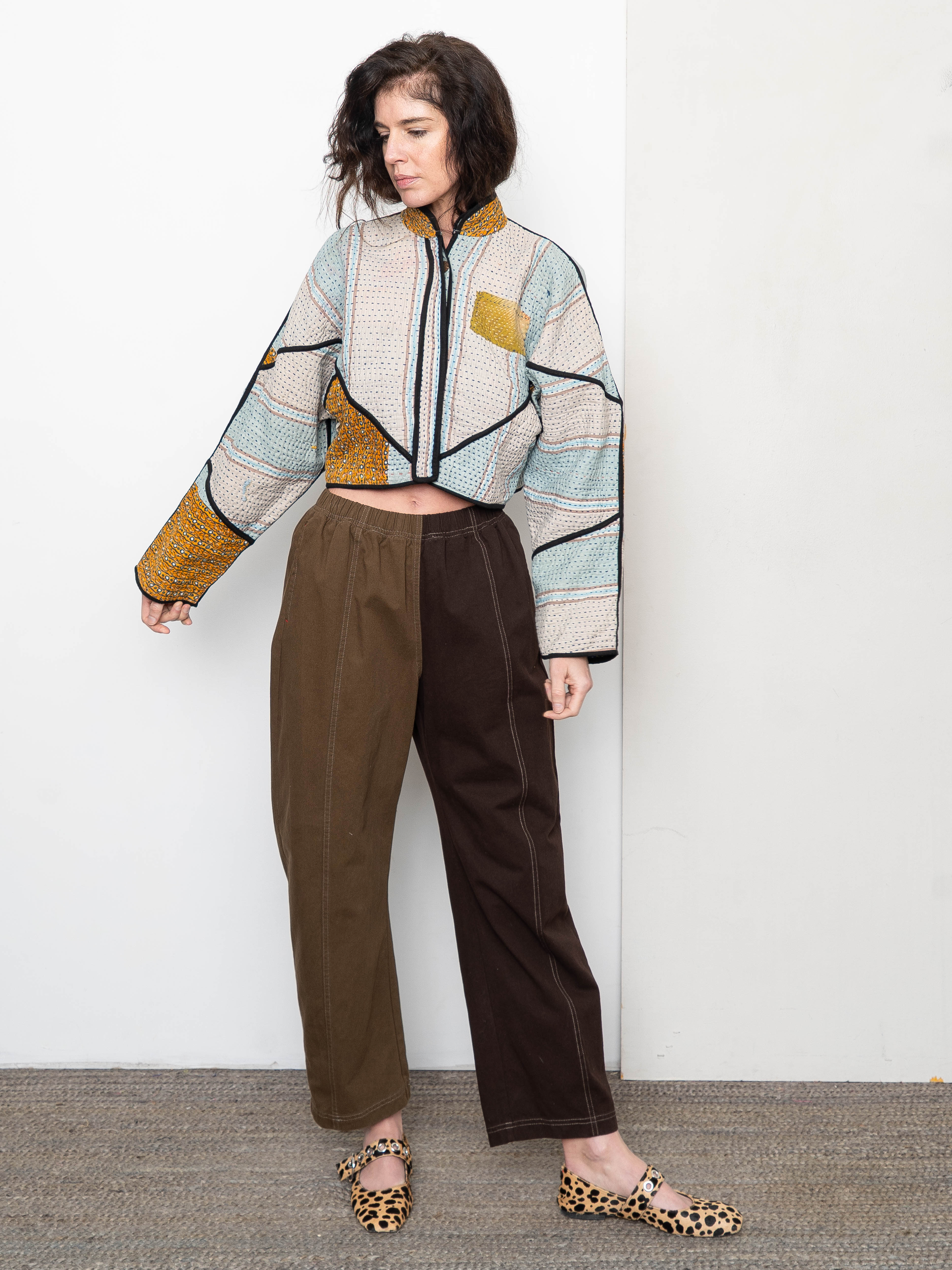 The Kaira Cropped Quilted Patchwork Kantha Jacket