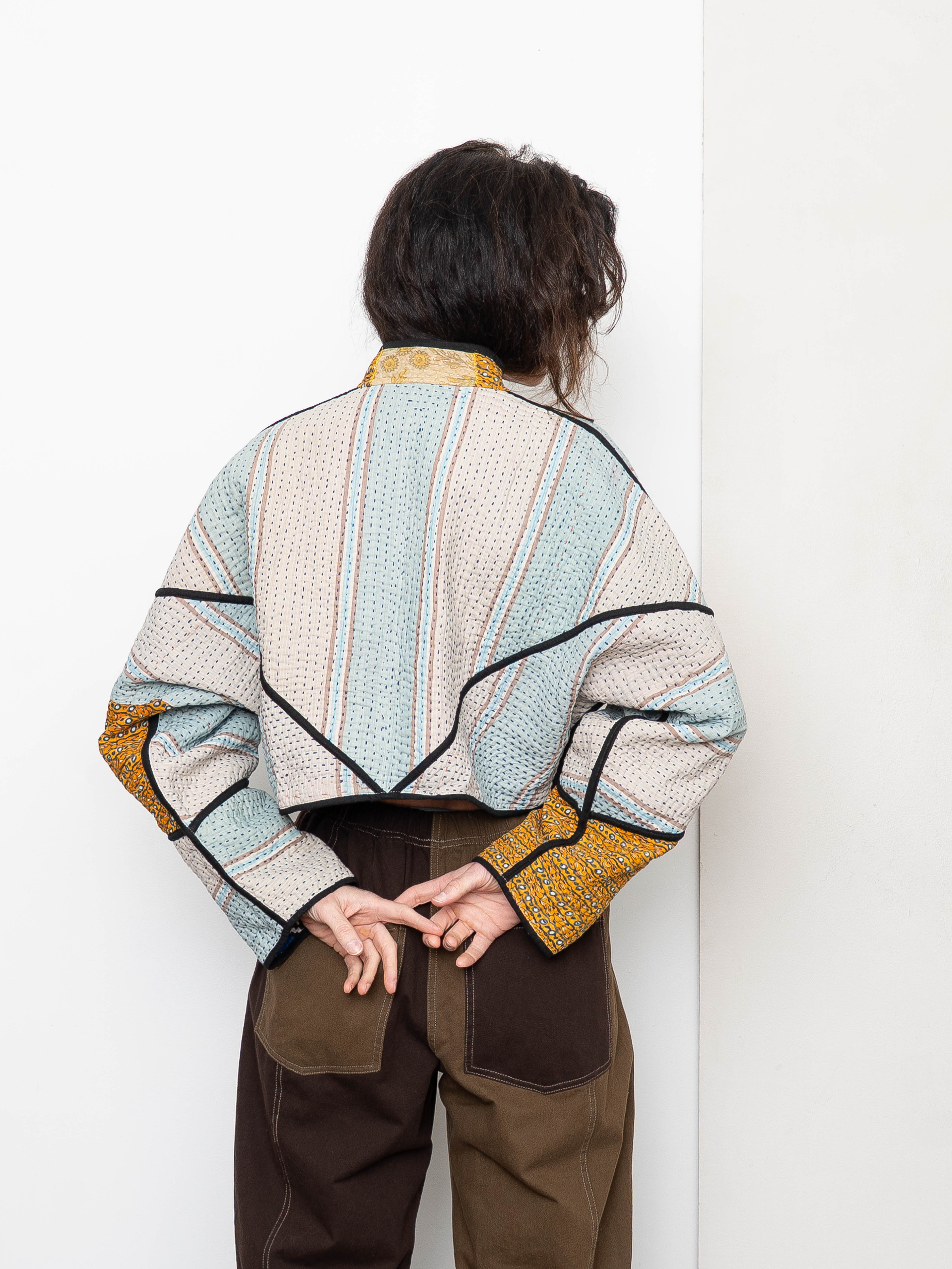 The Kaira Cropped Quilted Patchwork Kantha Jacket