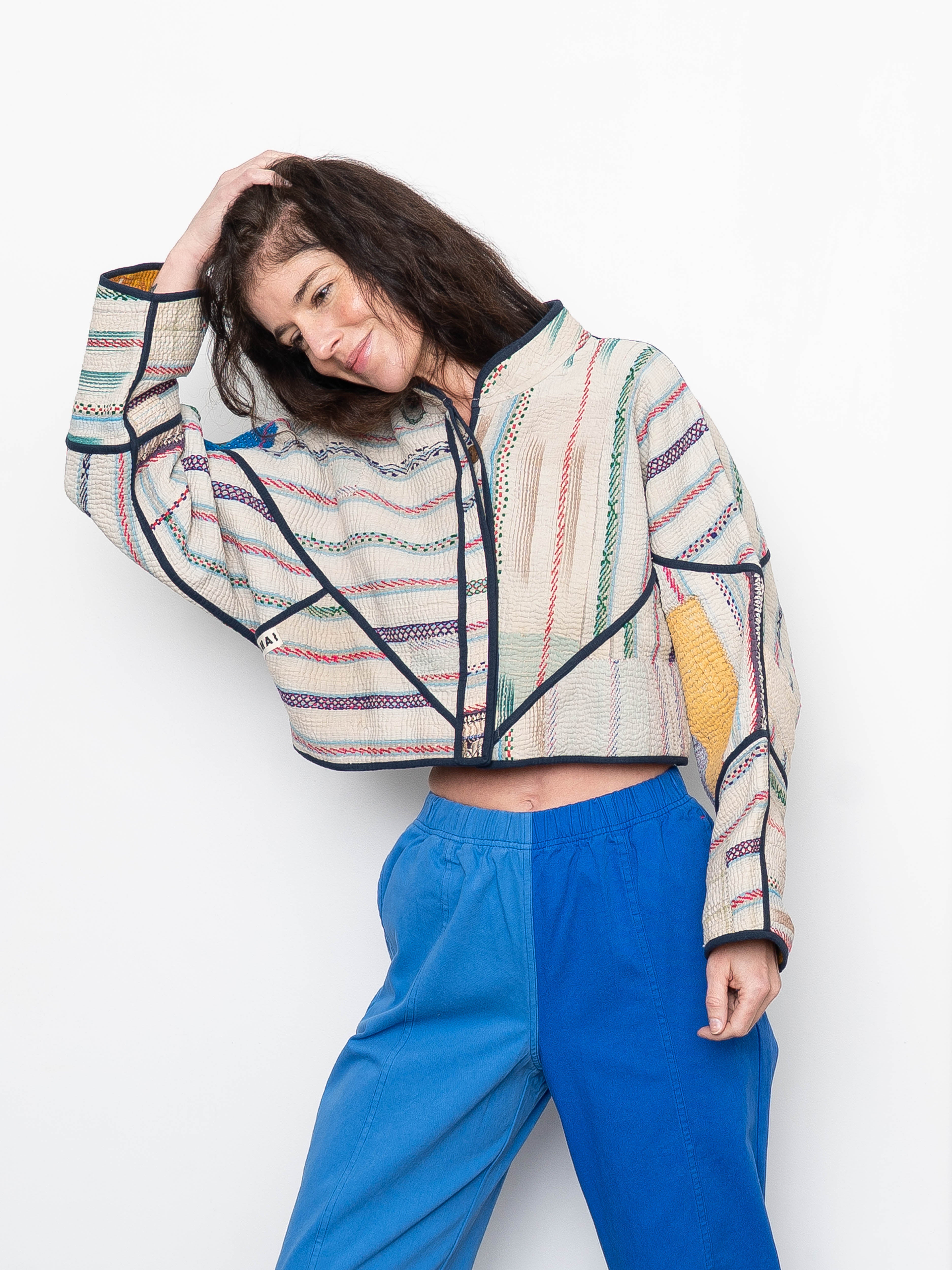 The Kaira Cropped Quilted Patchwork Kantha Jacket
