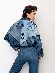 The Kaira Cropped Denim Suzani Jacket - Medium