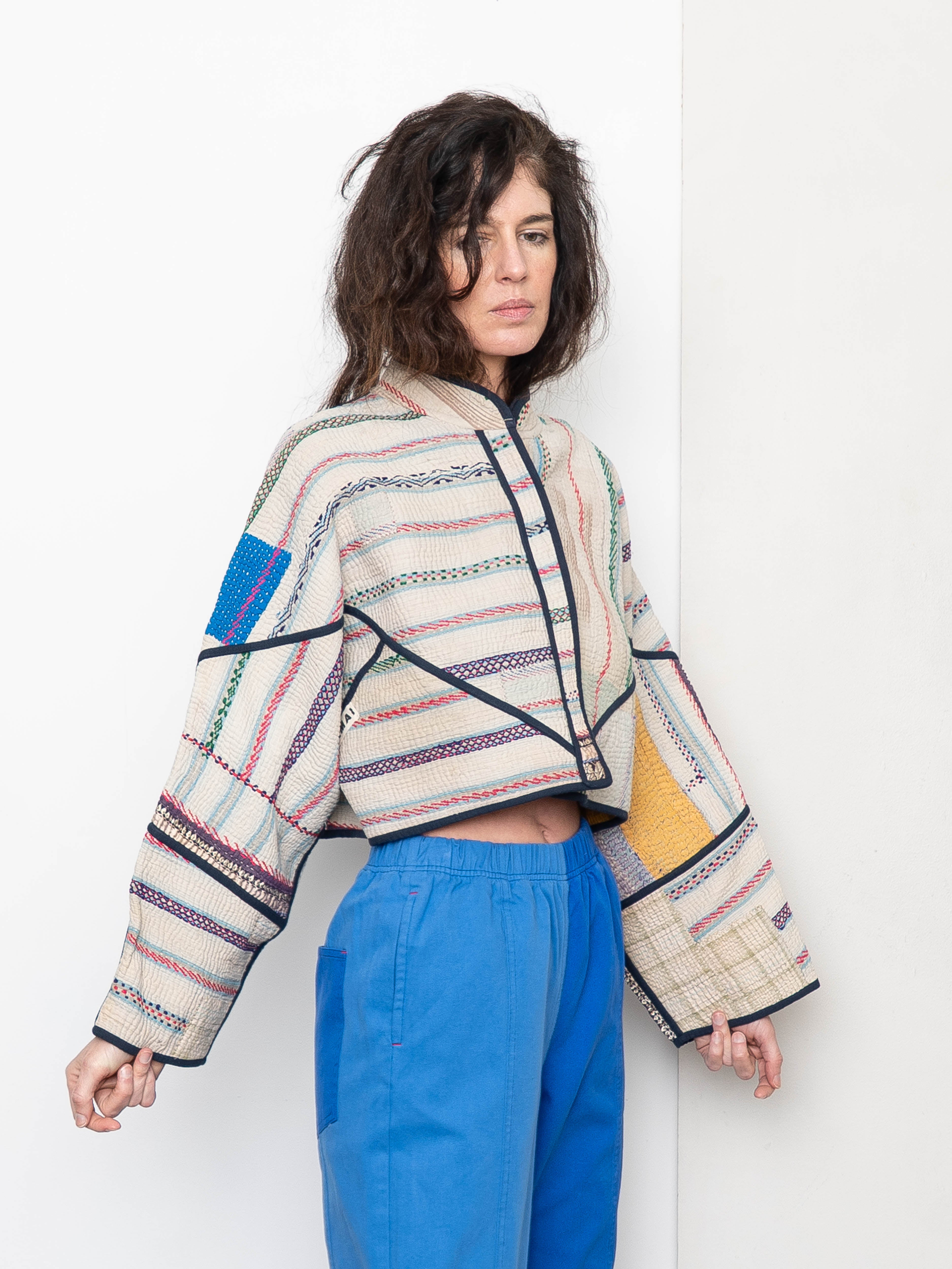 The Kaira Cropped Quilted Patchwork Kantha Jacket