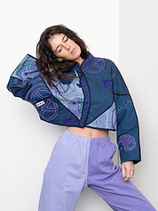 The Kaira Cropped Denim Suzani Jacket - Medium